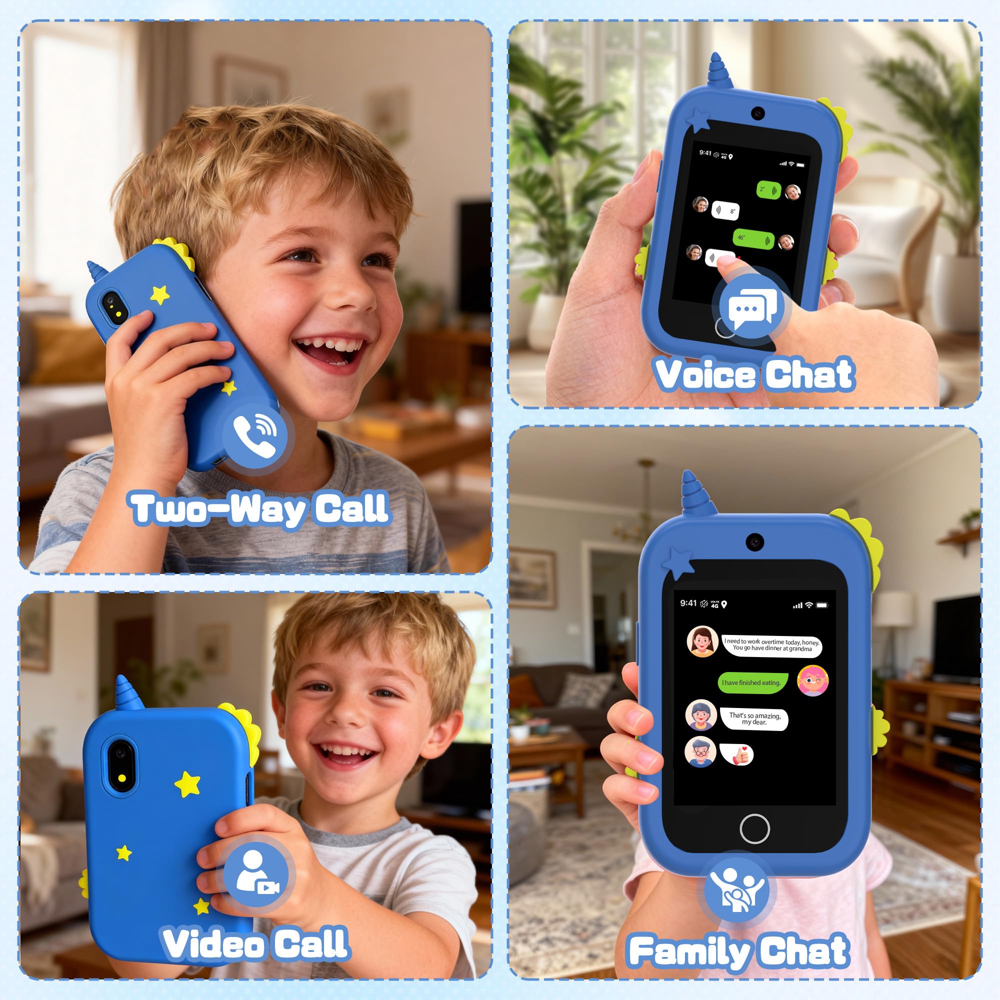 Telephone Enfant, 4G Téléphone Enfant avec GPS, Appels Vidéo, Chat Vocal, SOS, Double Caméra, Podomètre, Mode Classe, Réveil, Telephone Portable Enfant Smartphone Cadeau d'anniversaire