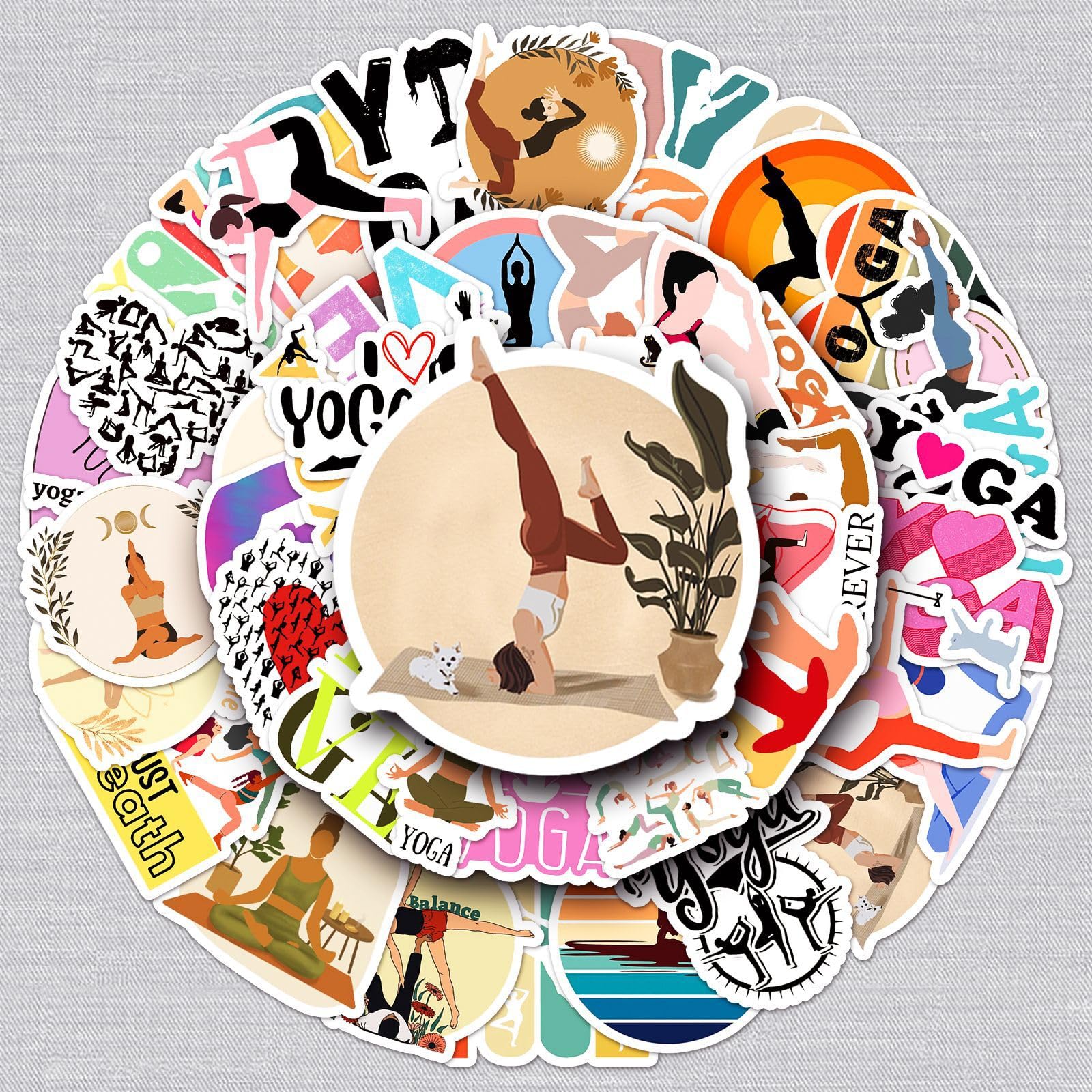 50 Pcs Yoga Stickers for Kids Teens Adults Boys Girls Gift,Yoga Stickers Pack for Laptop,Skateboard,Luggage,Car,Bike