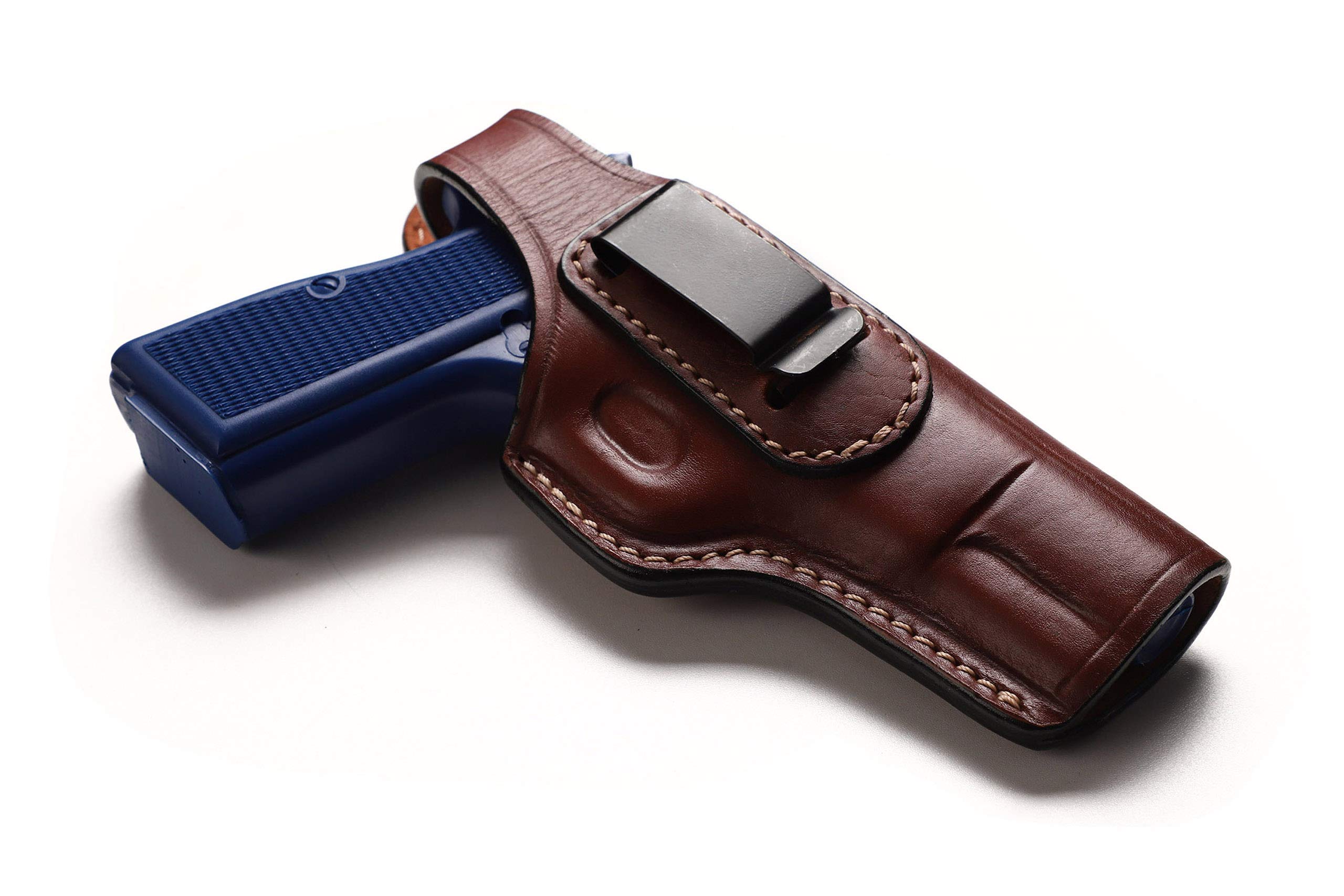 Pusat Holster Premium Leather IWB and OWB Belt Holster for Browning Hi Power Right-Left Hand Black-Brown (Brown Right Hand)