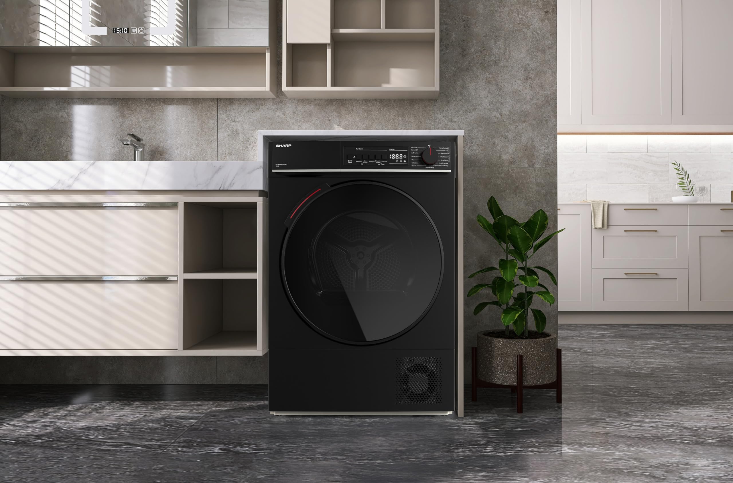 SHARP KD-WNHB0S9GMC-DE Wärmepumpentrockner (10 kg, EEK C), (15 Trockenprogramme, 20 Min. Kurzprogramm, WiFi, Edelstahltrommel mit LED-Beleuchtung), Mattschwarz