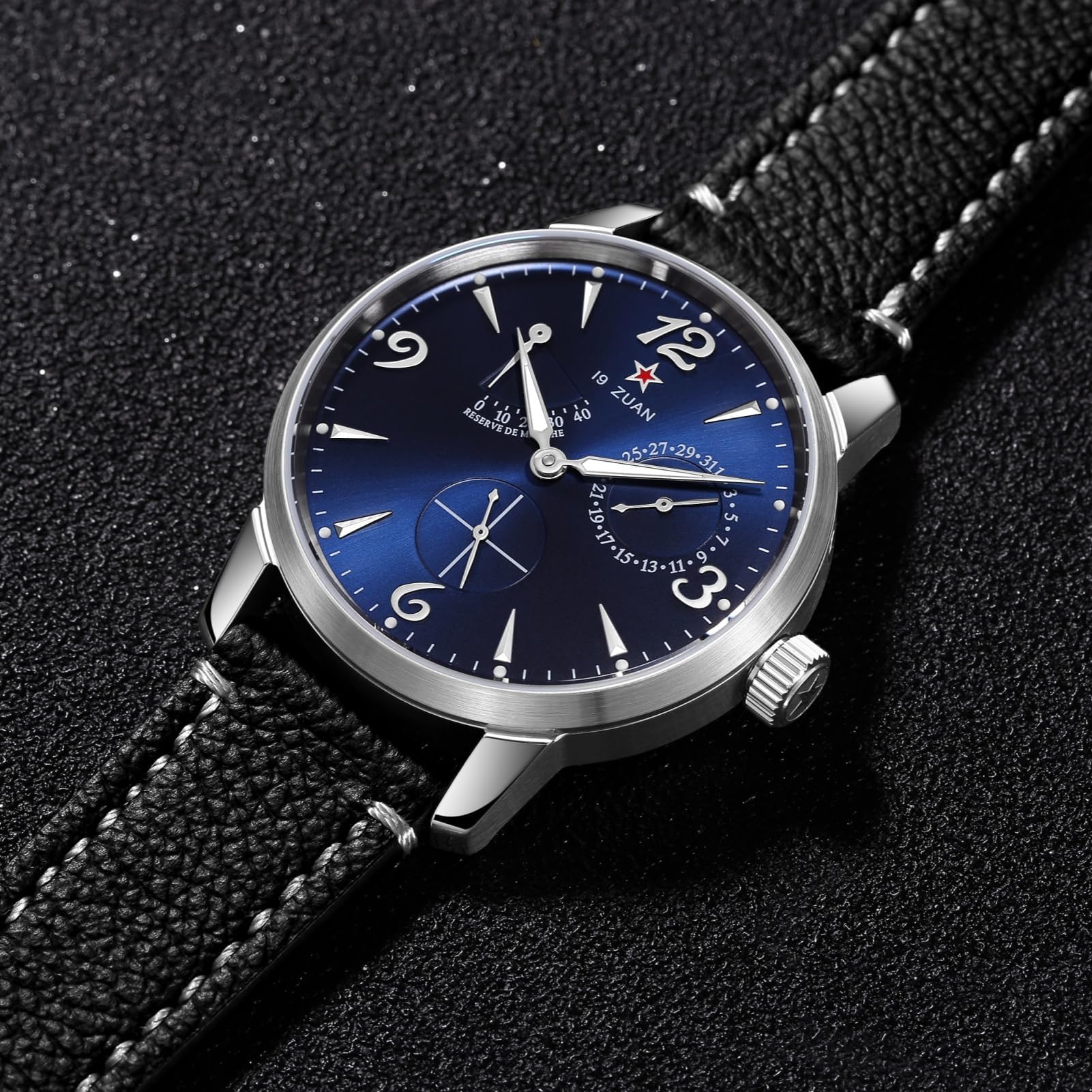 SEAKOSS Automatische mechanische Uhr für Herren, 40 mm, Vintage-Pilotenuhr mit original Möwe ST1780-Uhrwerk, Saphirglas, 5 ATM wasserdicht, Retro-Kleid-Armbanduhr, Tiefes Blau, Retro