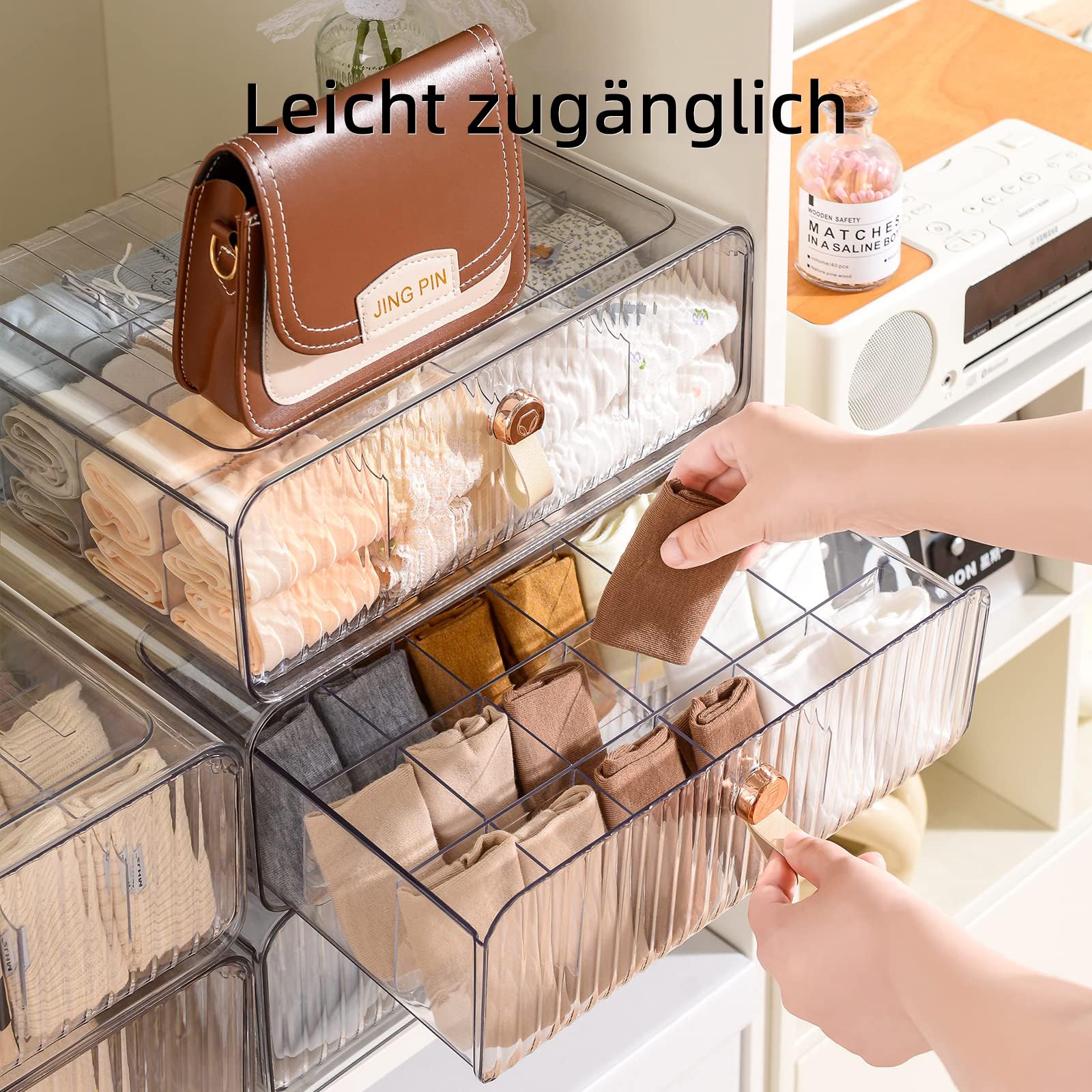 Unterwäsche Organizer Schublade Aufbewahrung stapelbar Kunststoff Schublade Organizer mit Trennwänden Aufbewahrungsschublade für BHs Socken Krawatten Gürtel Babykleidung, 16 Fächer