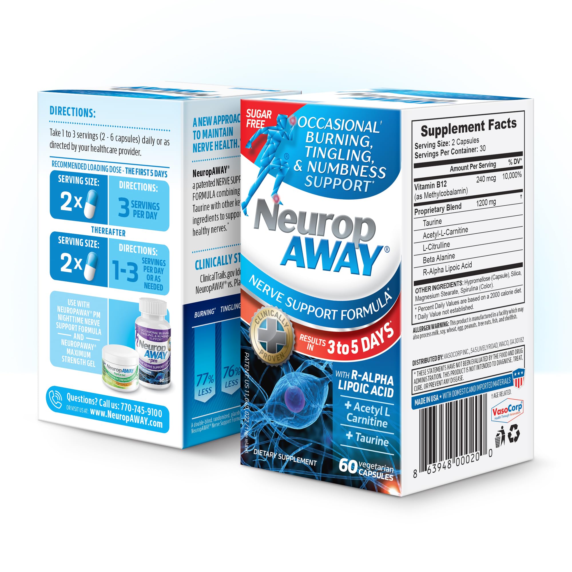 NeuropAWAY Nerve Support Supplement – Taurine, R-Alpha Lipoic Acid, Acetyl-L-Carnitine & Vitamin B12 – Supports Healthy Nerve Function As You Age - 60 Capsules — Amazon image 8