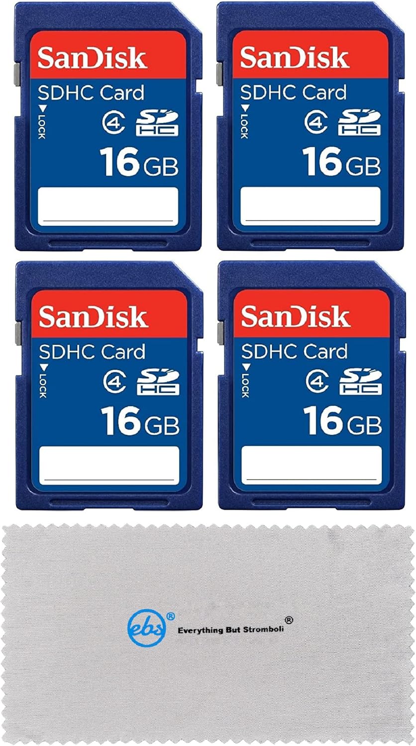 Product image of SanDisk 16 GB Class 4 SD HC Flash Memory Card - 4 Pack Bundle with (1) Everything But Stromboli Microfiber Cleaning Cloth