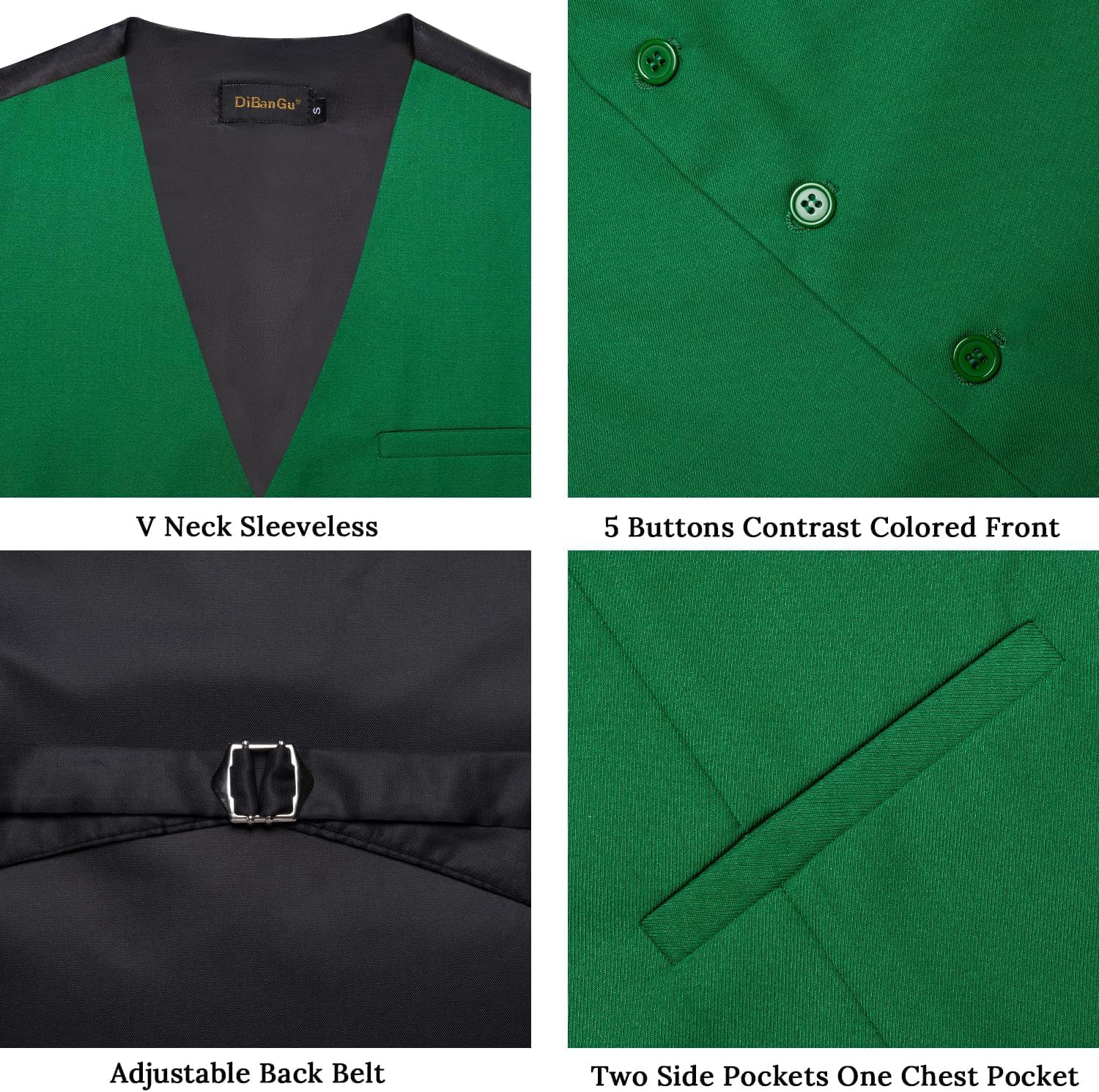 DiBanGu Men's Formal Suit Vest Solid Business Vest Slim Fit V-Neck Dress Waistcoat for Suit or Tuxedo Wedding Party - Image 4