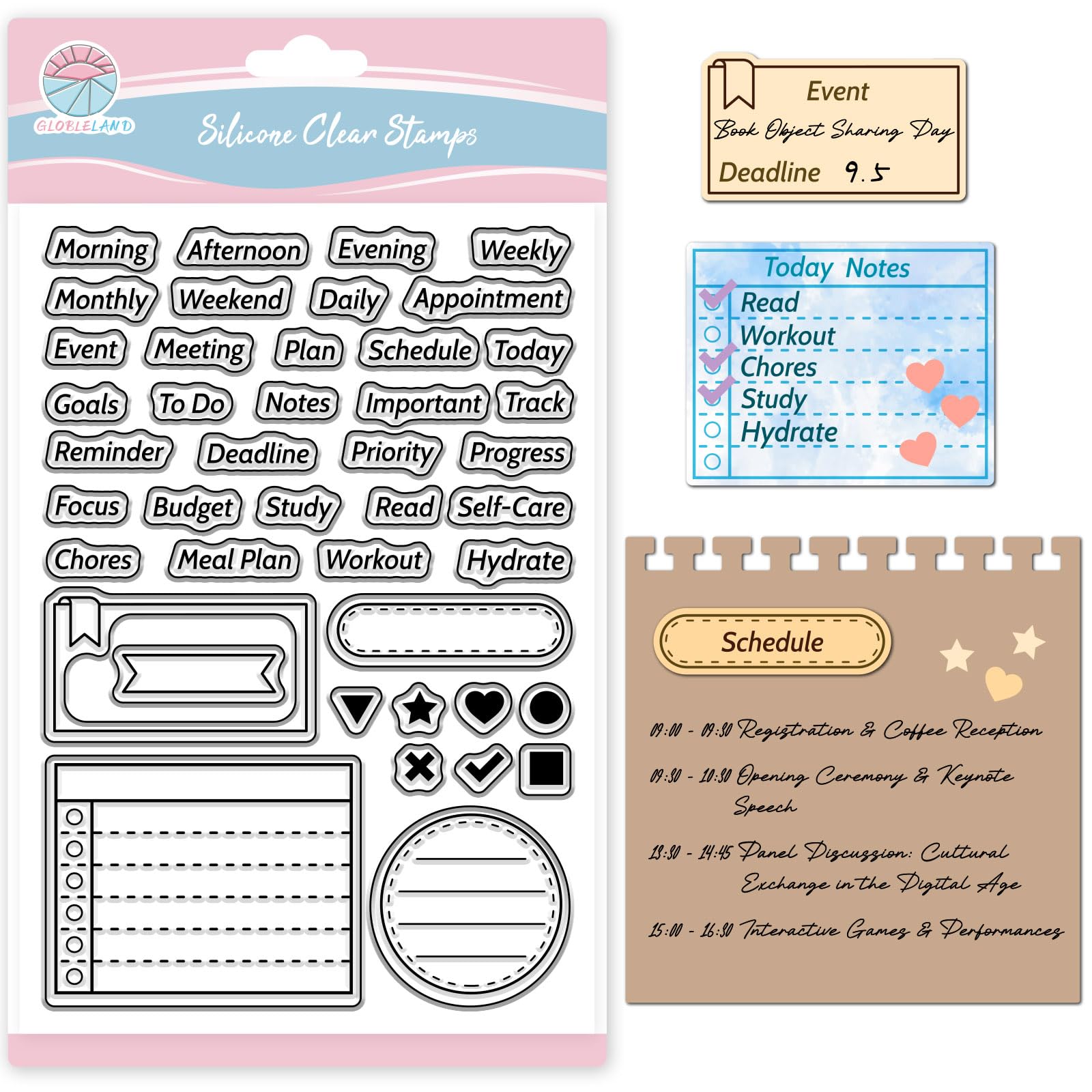 GLOBLELAND Planner Text Clear Stamp for Card Making — image 1