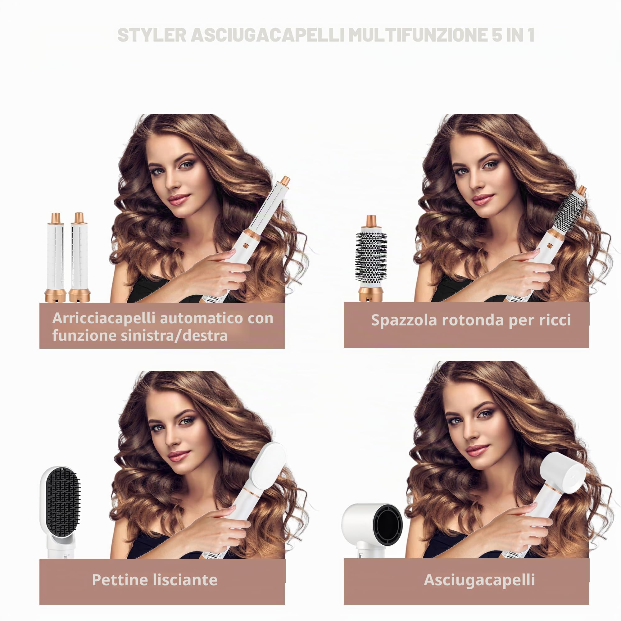 Air styler 5 in 1 Hair Styler 1000 W Set di spazzole ad aria calda per capelli, arricciacapelli automatico, lisciare, arricciacapelli, capelli secchi