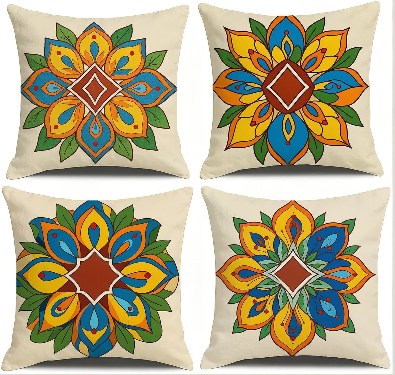 Giallo Federe Cuscini Divano 50x50cm, Cuscini da Esterno Set de 4, Cod-118 | Lin Copricuscini Decorativi Letto Arredo, per Letto, Soggiorno, Giardino, Esterno, Casa Decorazione Set di 4 Retro