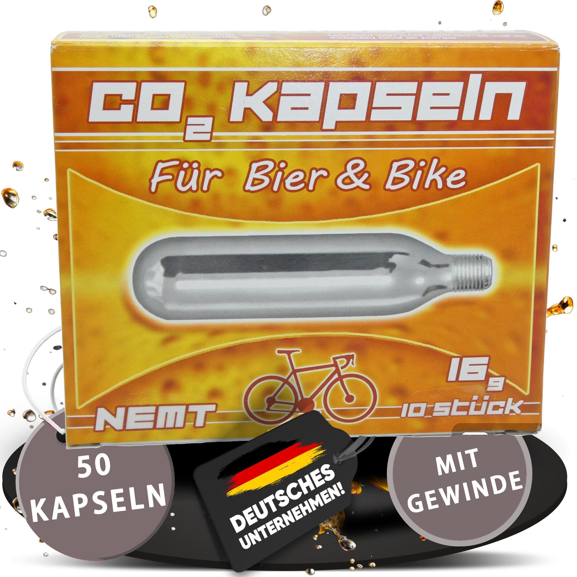NEMT 50 Stück CO2 Kapseln mit Gewinde 16g CO2 für Luftpumpen Minipumpen