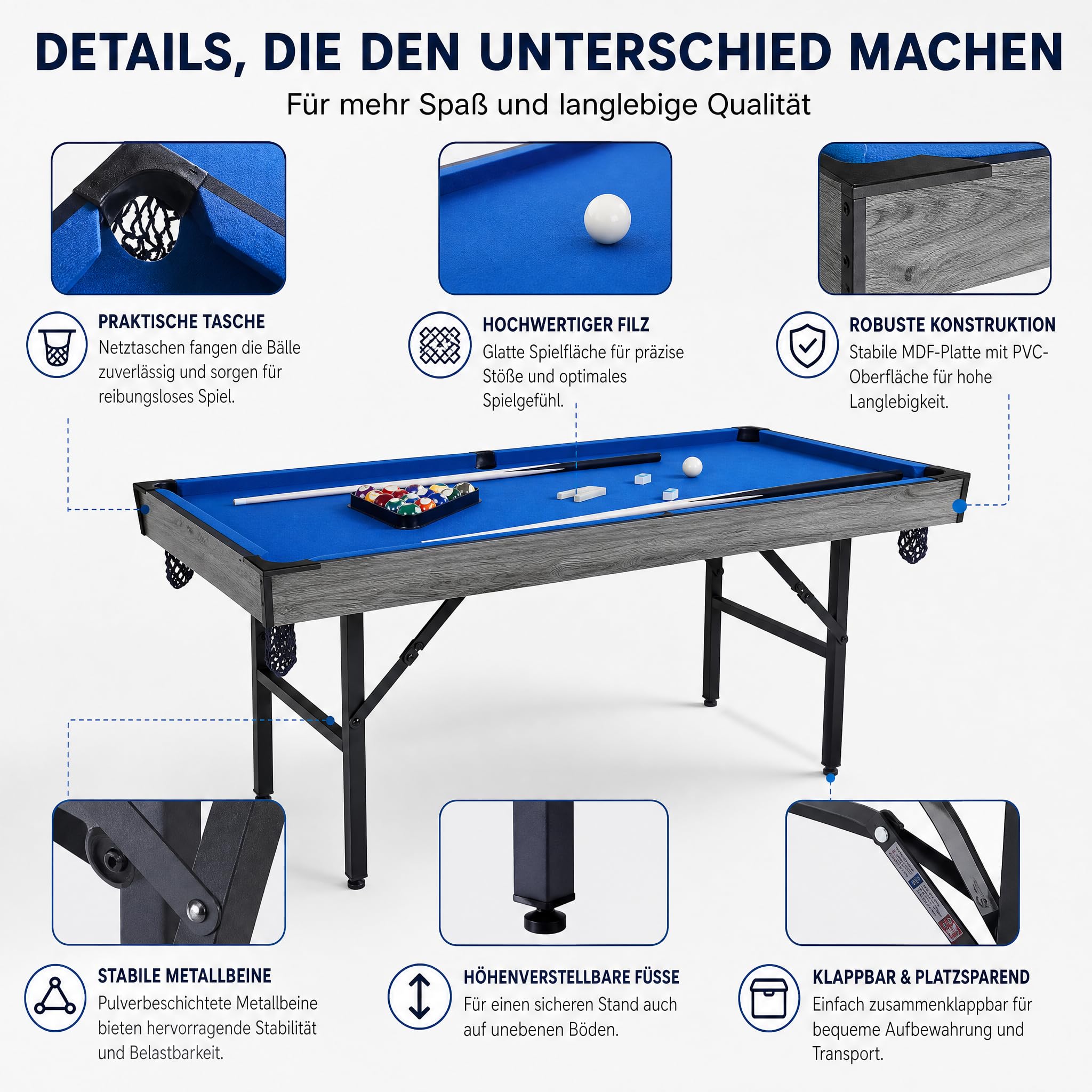 hotsizz Multifunktionale Spieltische,137×68.5×78.5cm,Enthält Billiardtisch/Tischtennisplatte/Sandfox-Ball/Bowling，EIN Spieltisch für Erwachsene und Kinder