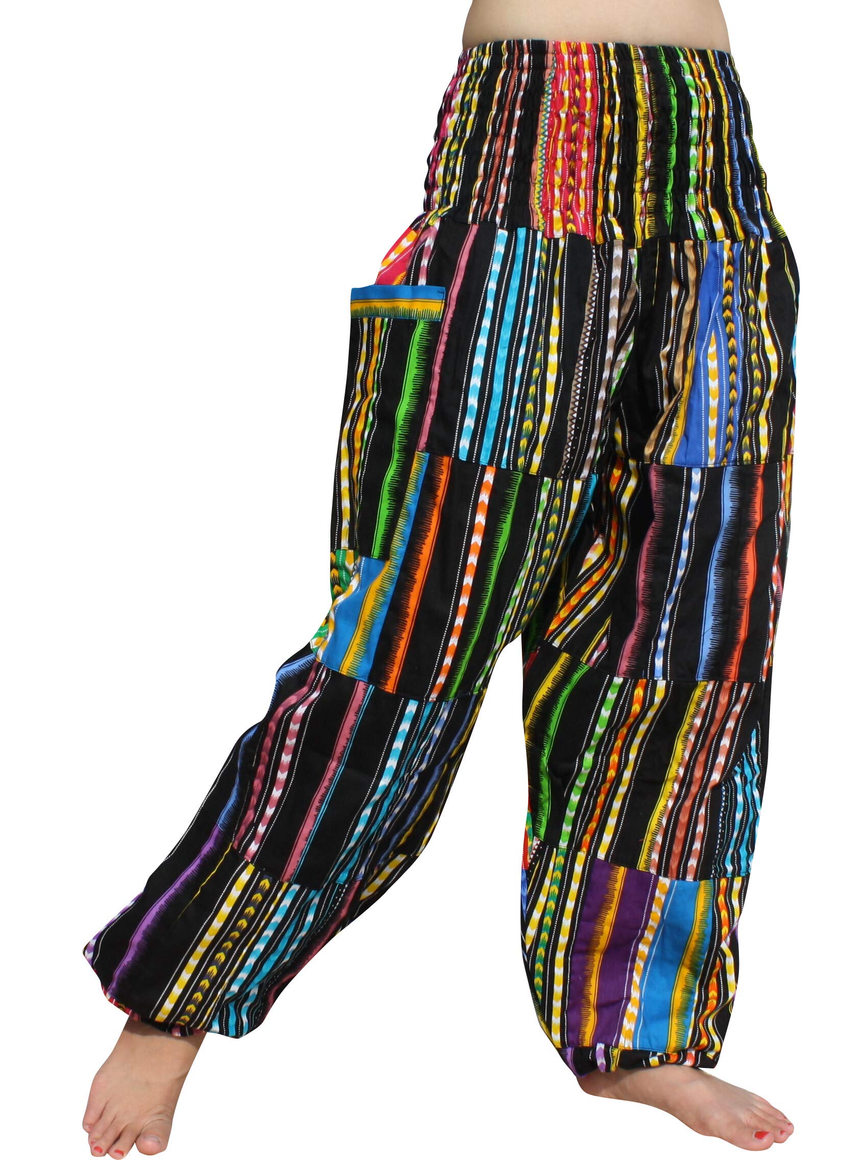 Full FunkSmock Waist African Dashiki Patch Long Elastic Waist Harem Pants