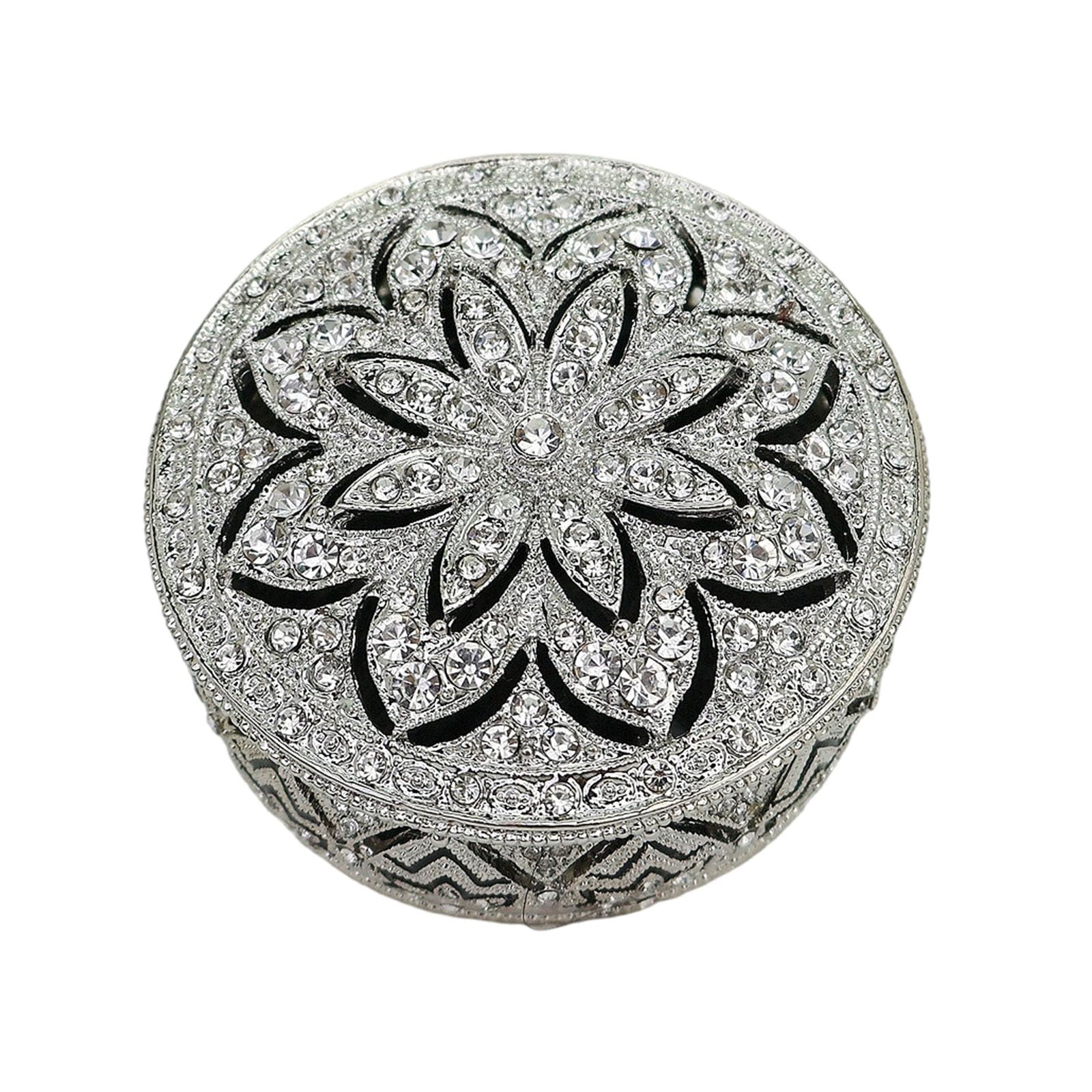 Zxfdsfdbnm Compact Jewelry Box Metal Floral Case, Decorative Round Trinket Organizer for Dresser, Shelf, and Travel Storage Use Dresser Case