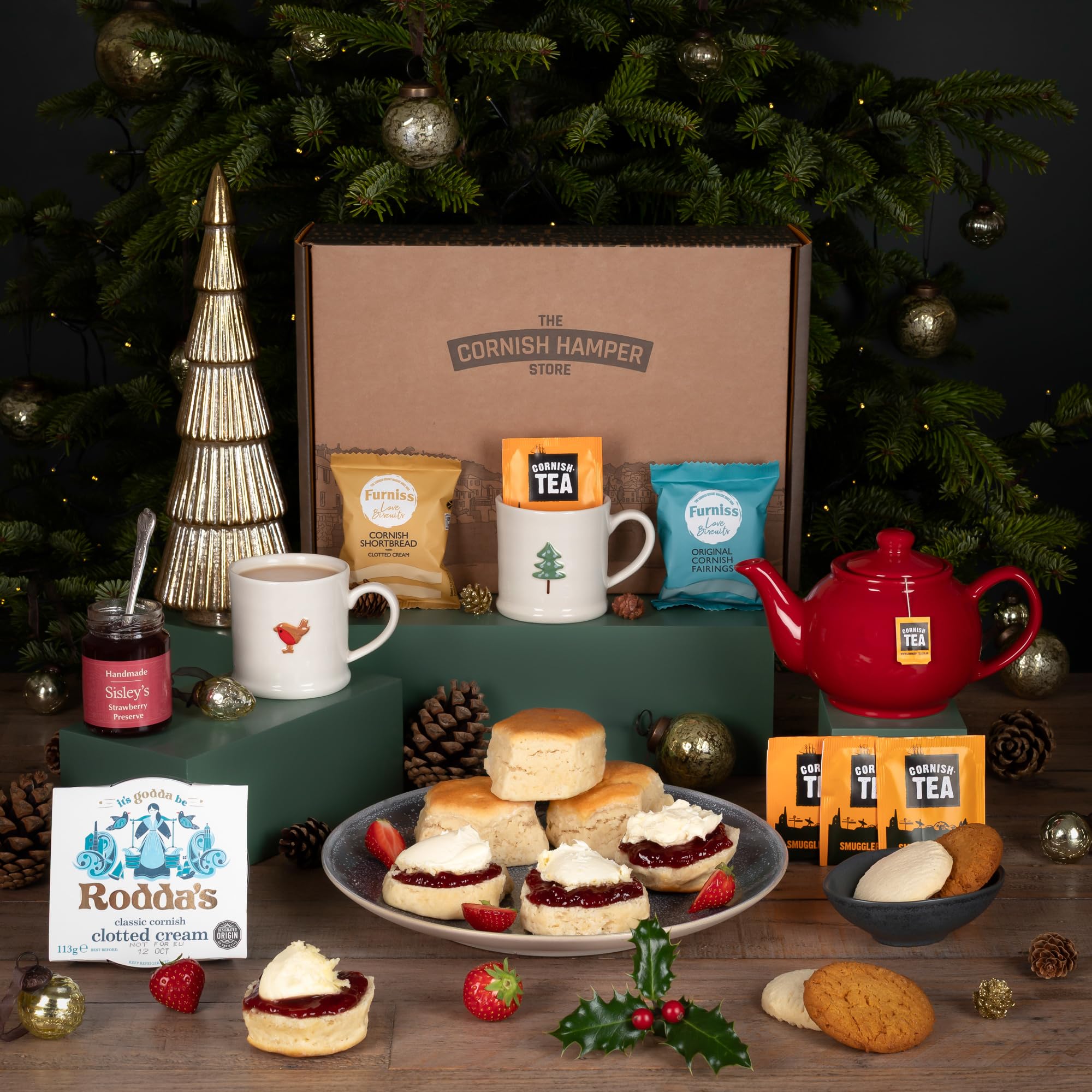 Cornish Afternoon Tea Hamper for 2 | Luxury Tea Set with Scones, Jam & Clotted Cream | Food Hamper Gifts for Women & Men, Christmas, Birthday, Thank You, Anniversary
