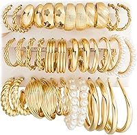 YEEZII 18 Pairs Gold Hoop Earrings Set for Women - Hypoallergenic Chunky Pearl Hoops, Trendy Multipack Statement Jewelry