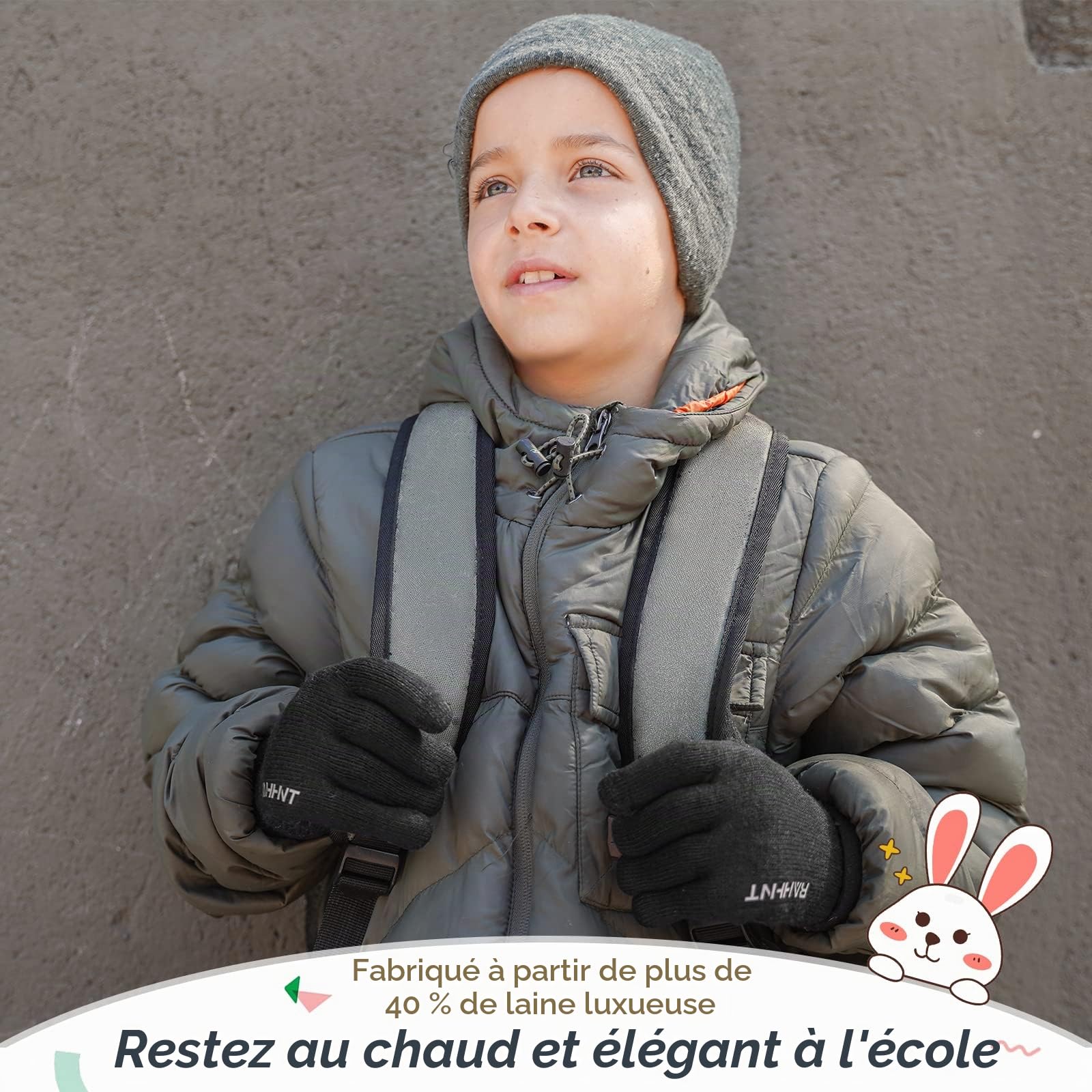 Gant Hiver Laine pour Enfants Garçons Filles - Tout-petits Tricot Thermique avec Doublure en Polaire Isolée 3-15 ans