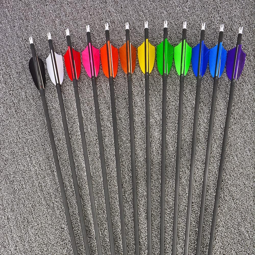 ZSHJGJR 30inch Archery Carbon Arrow Hunting Arrows with 100 Grain Removable Tips 500 Spine for Archery Compound & Recurve & Traditional Bow Target Practice Shooting 6/12pcs