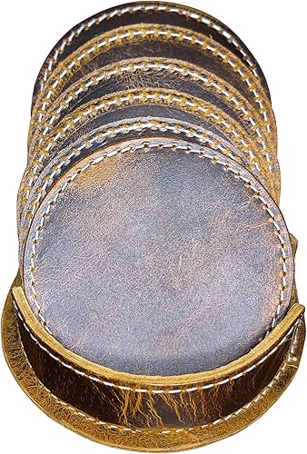 Miniatura 5 de Rustic Town Posavasos de cuero para bebidas, posavasos para mesa de café, mesa de cocina, bar, regalos para el hogar y la oficina, posavasos hechos