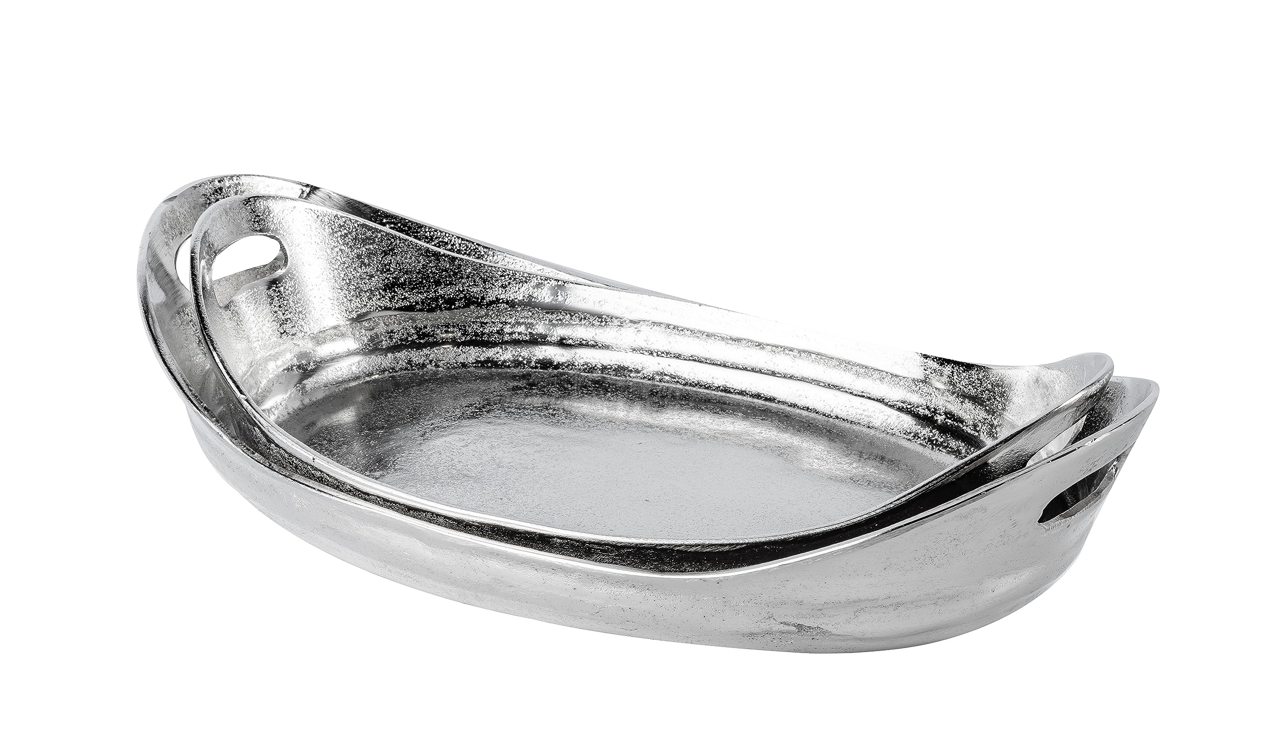 MichaelNoll Tablett - Servierbrett Aluminium Silber - Serviertablett Metall Silbertablett Dekotablett - Deko Dekoration für Wohnzimmer, Esszimmer oder Küche - 56 cm