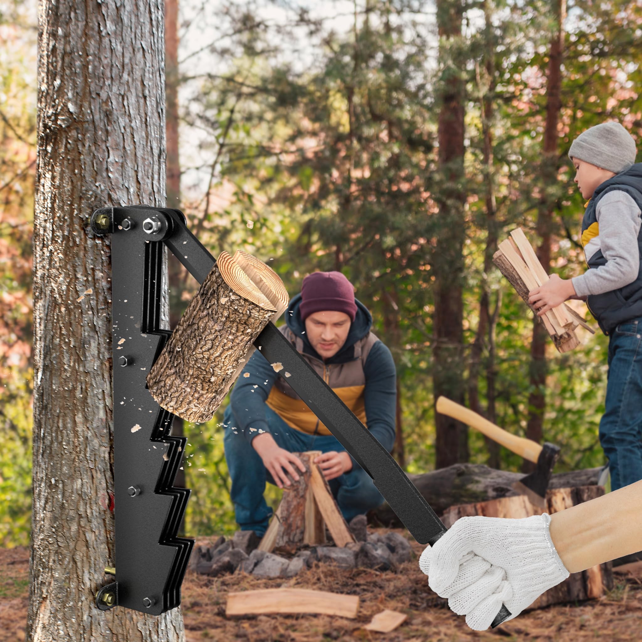 YRHome - Spaccalegna manuale per legna da ardere, spaccalegna a parete, spaccalegna a mano, seghetto per legno, spaccalegna per legni teneri con guanti antiscivolo e borsa in feltro per campeggio