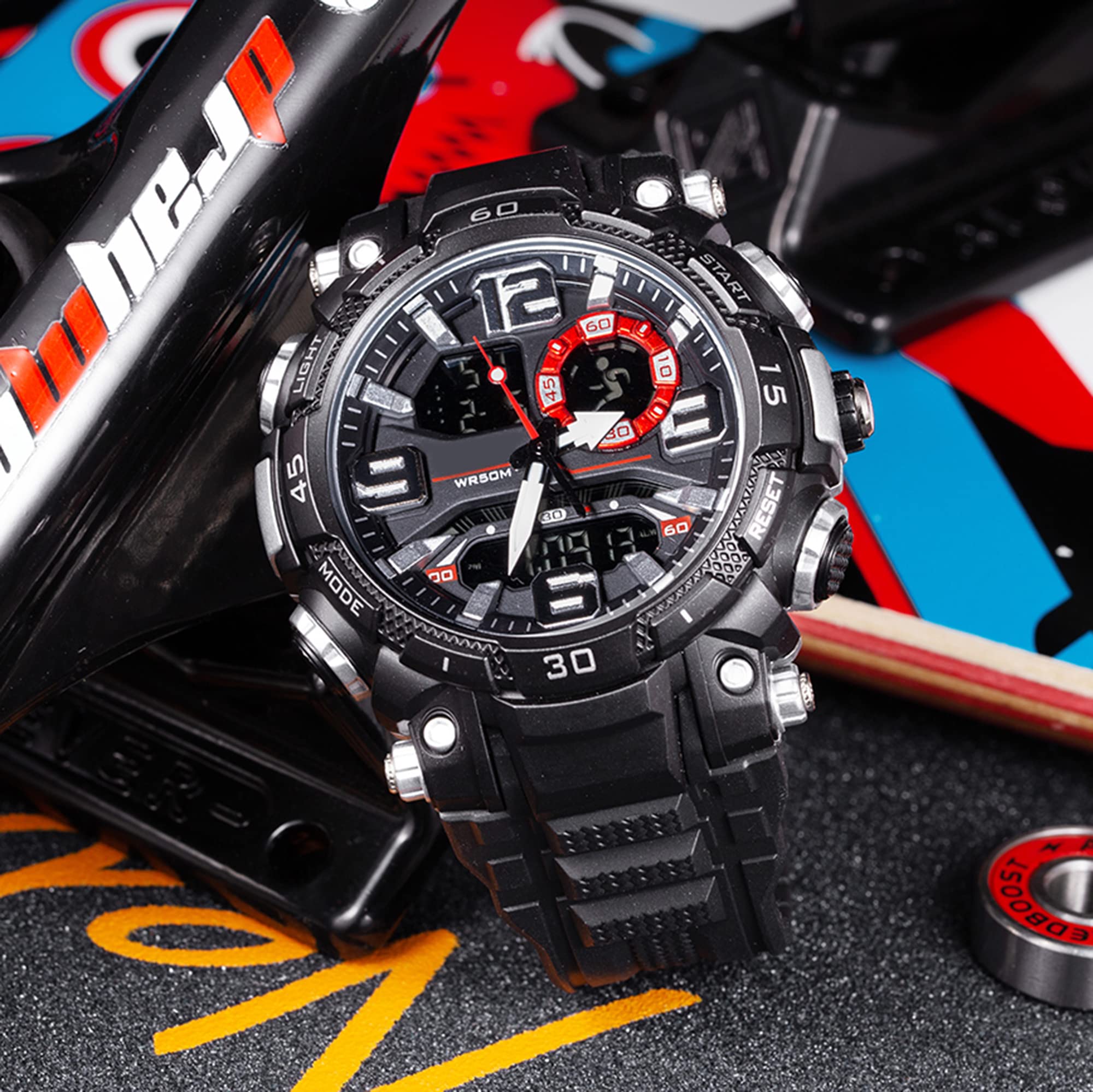 Orologio militare da uomo digitale da 50 m, impermeabile, sportivo, digitale, per esterni, con cronometro, sveglia, data, luce militare, orologio digitale sportivo per uomini