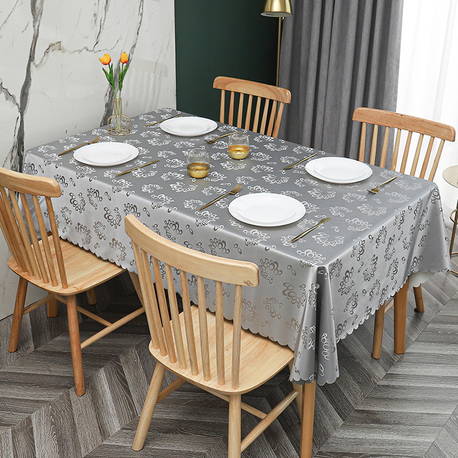 PHLCF Waterproof tablecloth 160 x 280 cm Table Cloth Wipe Clean Tablecloth Wipeable PVC Waterproof Square Table Cover Protector for Kitchen Picnic Outdoor Indoor