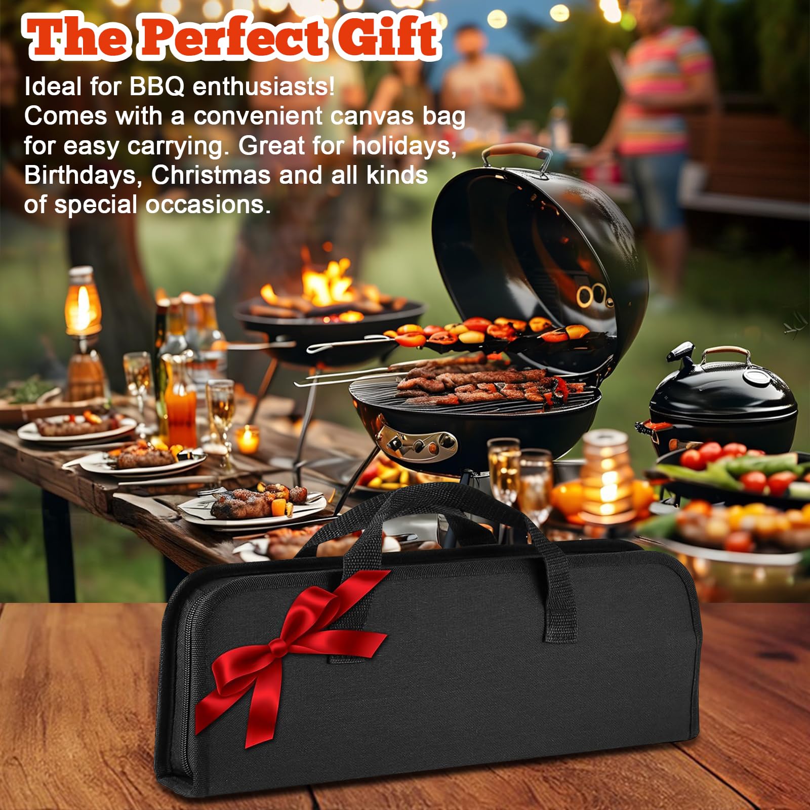 Set de Barbecue en Acier Inoxydable 27 Pièces, Ustensiles de Grillade Professionnels avec Sac de Rangement