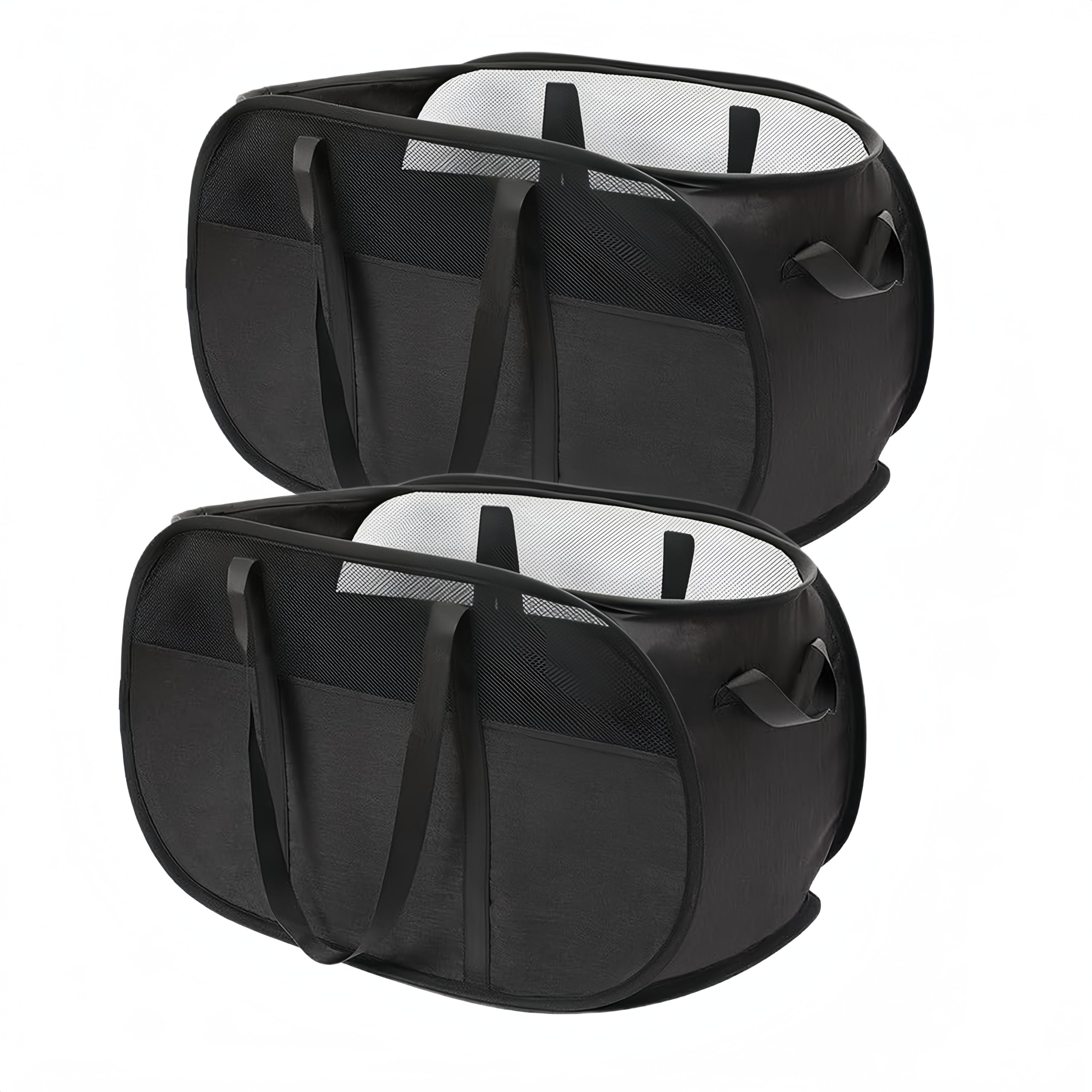 2 Pack Foldable Laundry Basket, 65L Pop Up Mesh Laundry Hamper Bag black