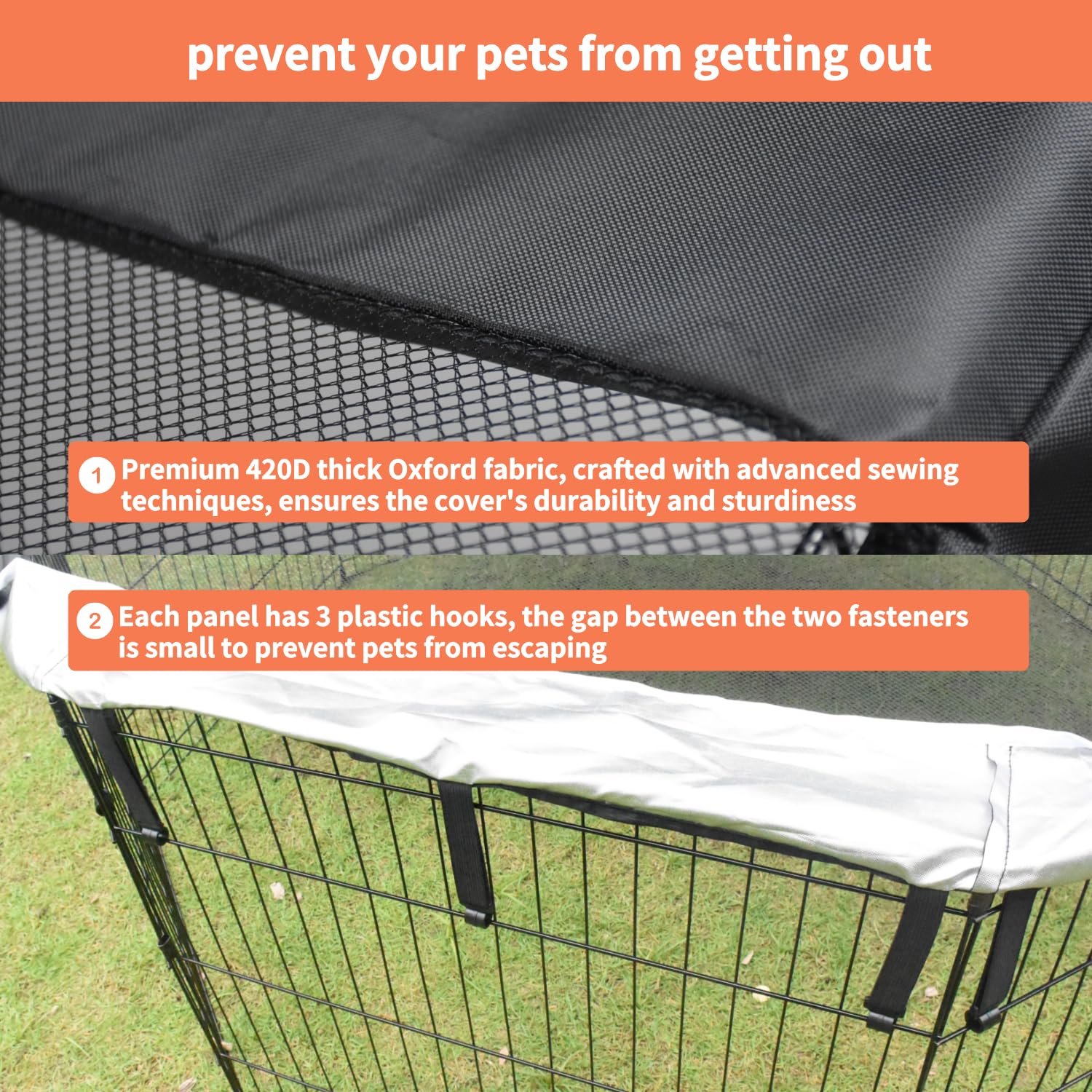 Zuisfau Dog Playpen Mesh Top Cover, Fits 24 Inch 8 Panels Regular Octagon Metal Exercise Pet Playpen, Black - Image 4