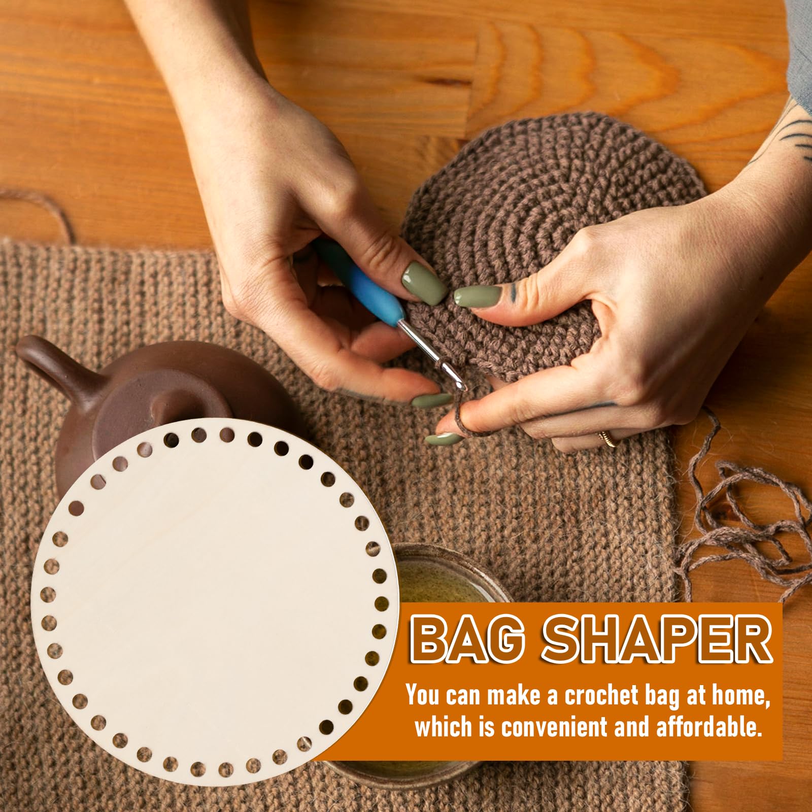 Lot De 6 Fonds De Panier En Bois Pour Crochet - Diamètres 15 Cm Et 20 Cm - Base Pour Sacs, Paniers DIY - Déco Maison - 5