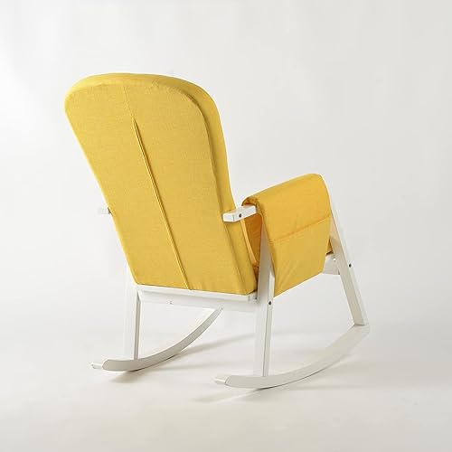 Miniatura 3 de Dxacvkc Mecedora para guardería, sillón tapizado de tela con respaldo alto y bolsillo lateral, sillas mecedoras tapizadas para habitación de