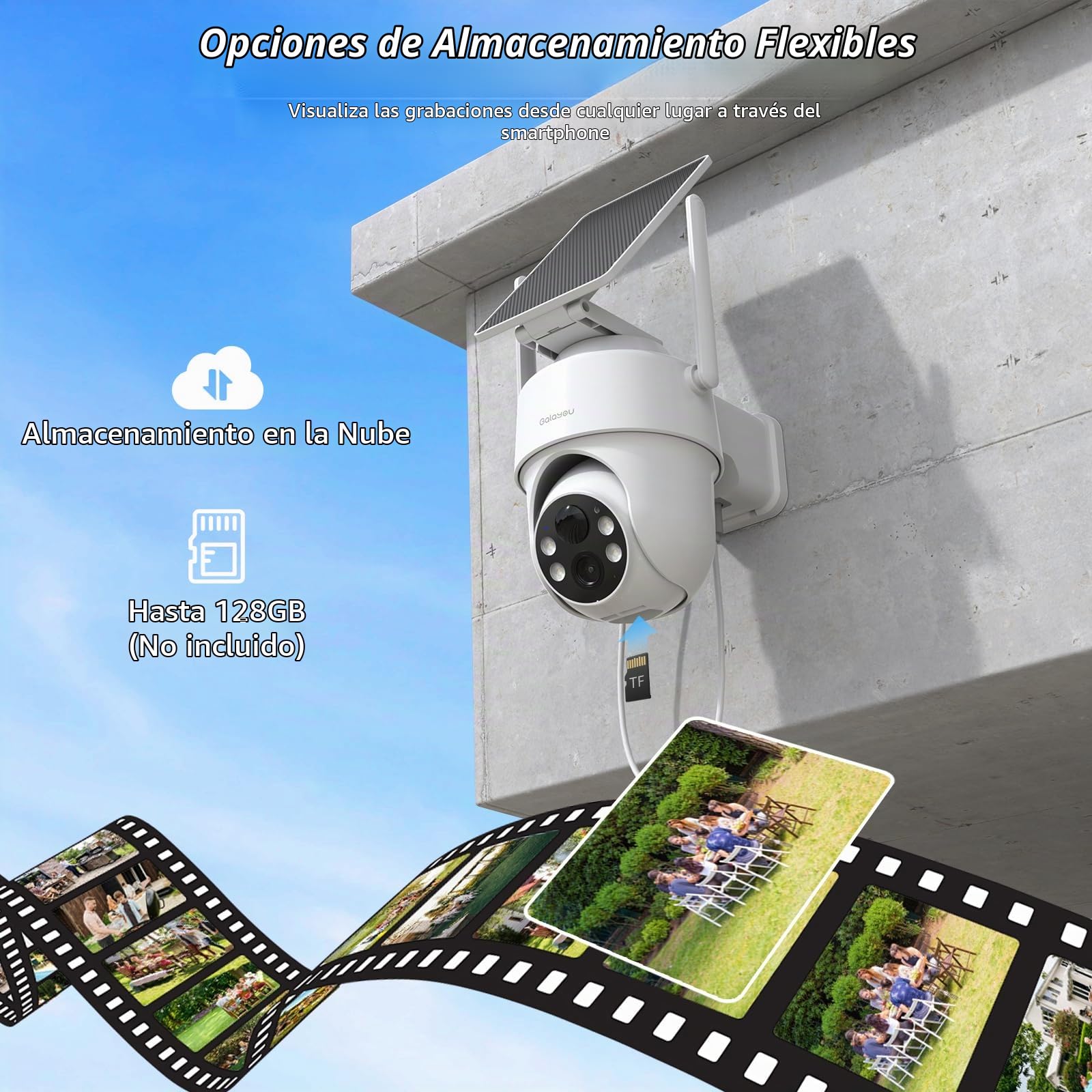GALAYOU Cámara Vigilancia Exterior Solar con Batería - 2K Cámara sin Cable con Visión Nocturna en Color, 2.4GHz WLAN, Sensor de Movimiento PIR, Audio Bidireccional, Compatible con Alexa, R1 (2)