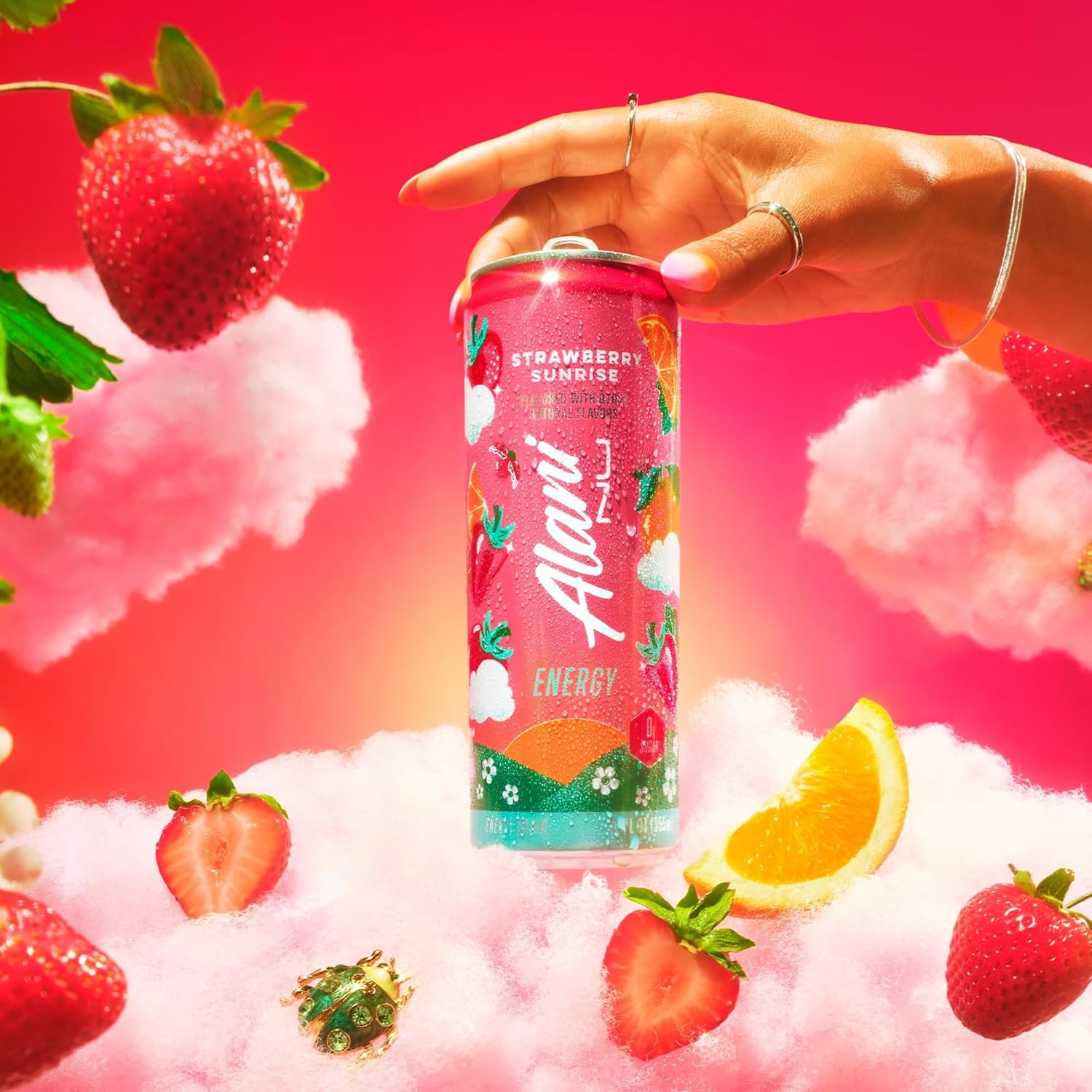 Alani Strawberry Sunrise, Winter Wonderland & Cotton Candy Energy Drink - Sugar Free, Low Calorie Energy Drinks - 12 fl oz Can, 6 Pack