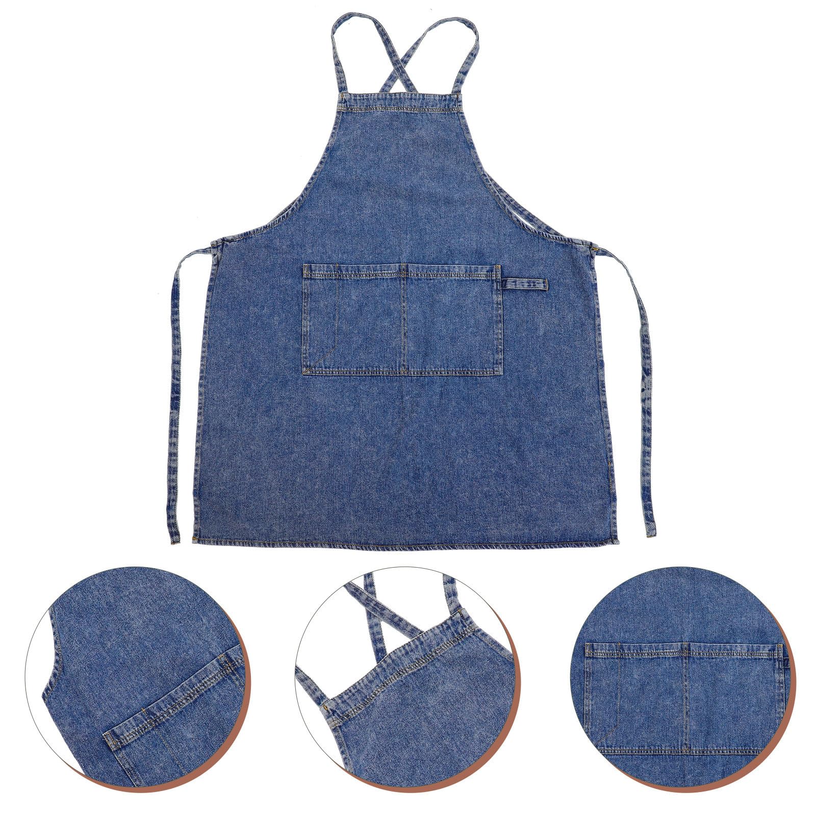 Happyyami Delantal Salpicaduras Vaquero Bolsillo de Grueso Conveniente de Mujer y Protege de Manchas para Estilo Sencillo y Elegante Ropa Adecuado Jardinería y Repostería
