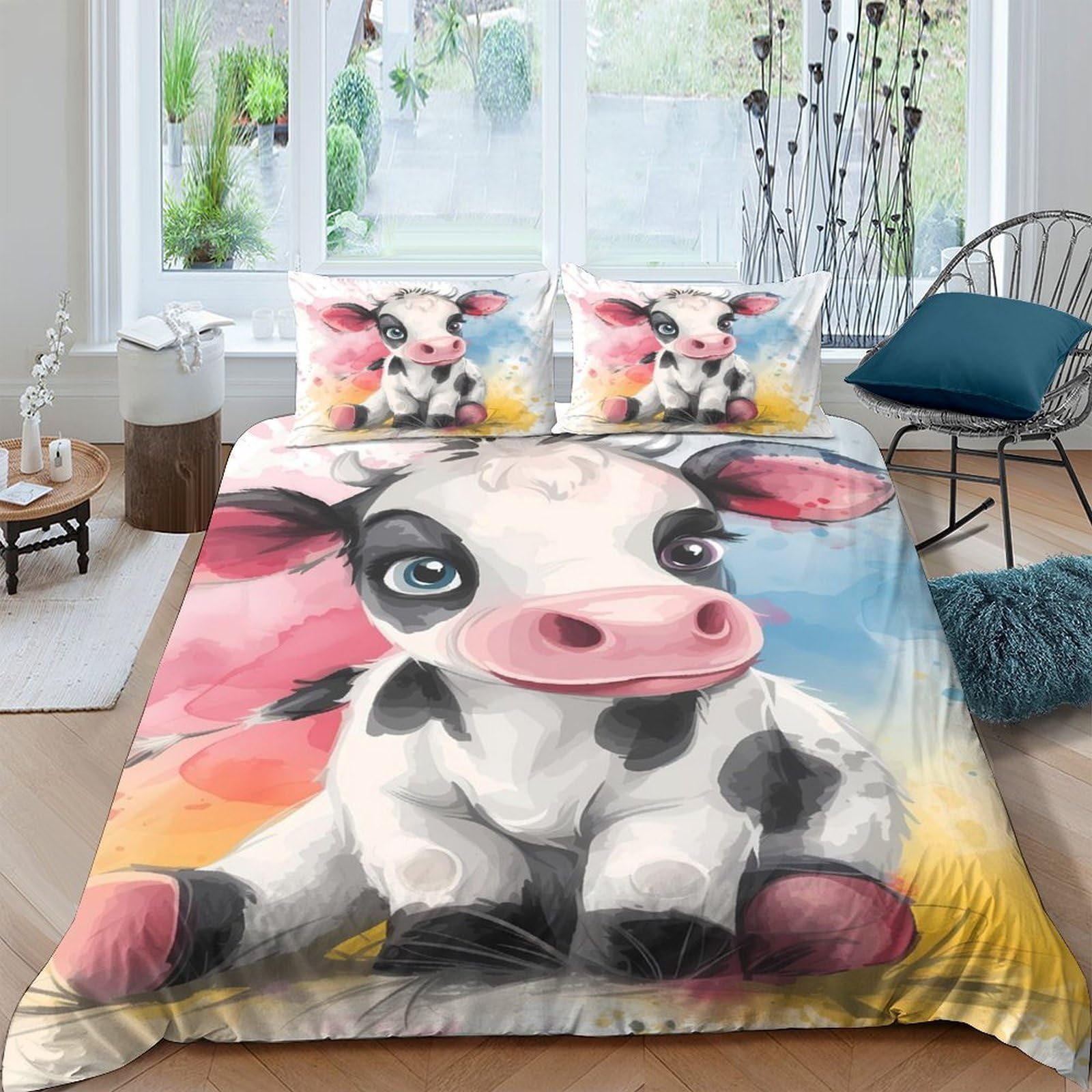 Ctjqhvkz Style-6 3D Printed Cute Cow Fitted Sheet Microfiber Soft Pastel Farm Animal Mattress Cover For Bedroom Guest Room Home Decor Single（135X200cm）