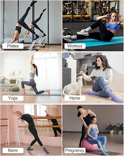 Miniatura 6 de Sintege 6 pares de calcetines de pilates, calcetines de yoga con empuñaduras para mujer, antideslizantes, para entrenamiento descalzo, calcetines