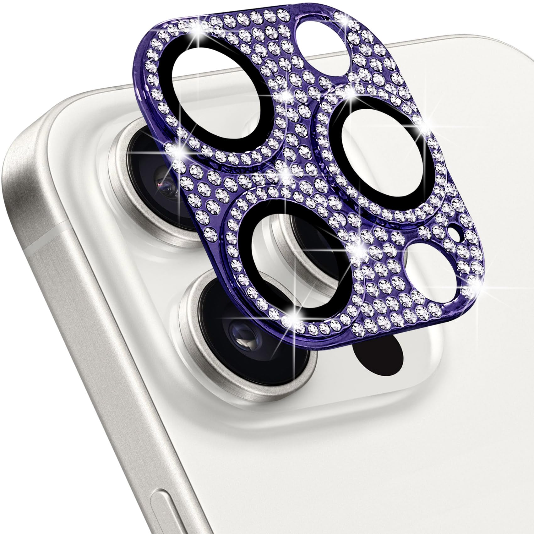 Hsefo Designed for iPhone 15 Pro and 15 Pro Max Camera Lens Protector, Bling Rhinestone Sparkle Diamond 9H Tempered Glass Lens Cover Shockproof Full