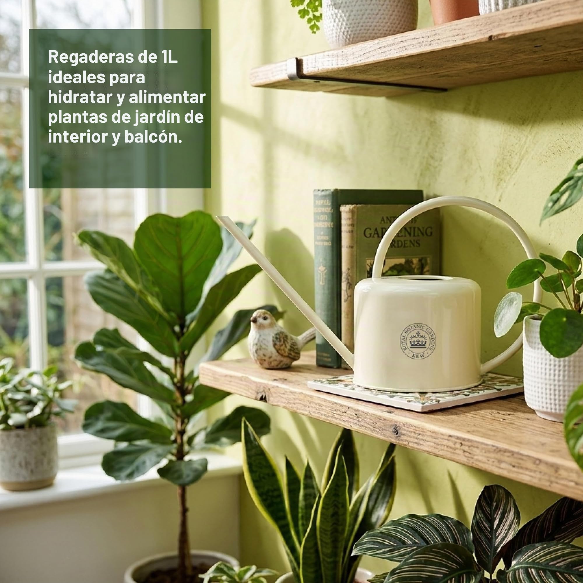 Spear & Jackson Kew Gardens Urban Oasis Regadera 1L de Acero Galvanizado, Regadera para Plantas de Interior con Boquilla Larga, Elegante para Casa y Balcón, Crema