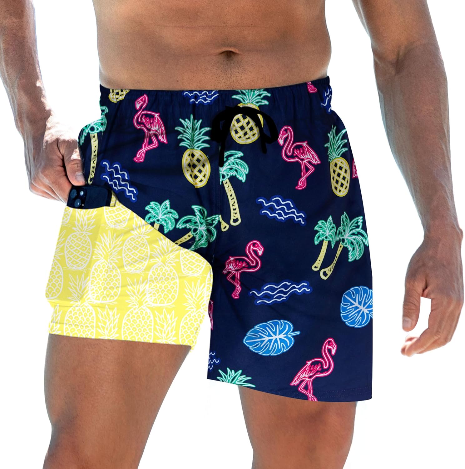 Herren Badehose mit Kompressionsfutter 5,5" Schrittlänge schnelltrocknend Badeanzug Shorts - Bild 20 von 29