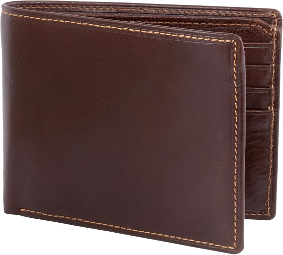 Tony Perotti Bifold Wallet for Men, Full Grain Italian Leather - Brown | Classic bifold wallet. 8 card slots, 4 receipt pockets, double currency divider. Full grain Italian leather construction.