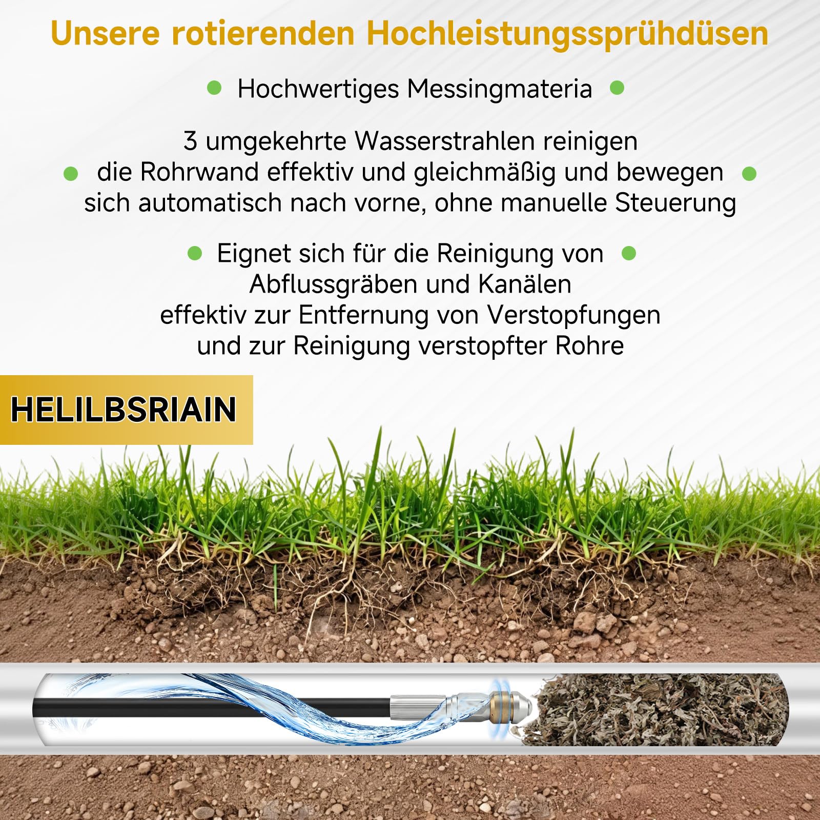 Rohrreinigungsschlauch set 15 Meter, M22 Adapter, Tasche mit Adapter, Düsen starr + rotierend, 240bar 60°C Rohrreinigungsset Geeignet für Kärcher K2, K3, K4, K5, K6, K7 Hochdruckreiniger