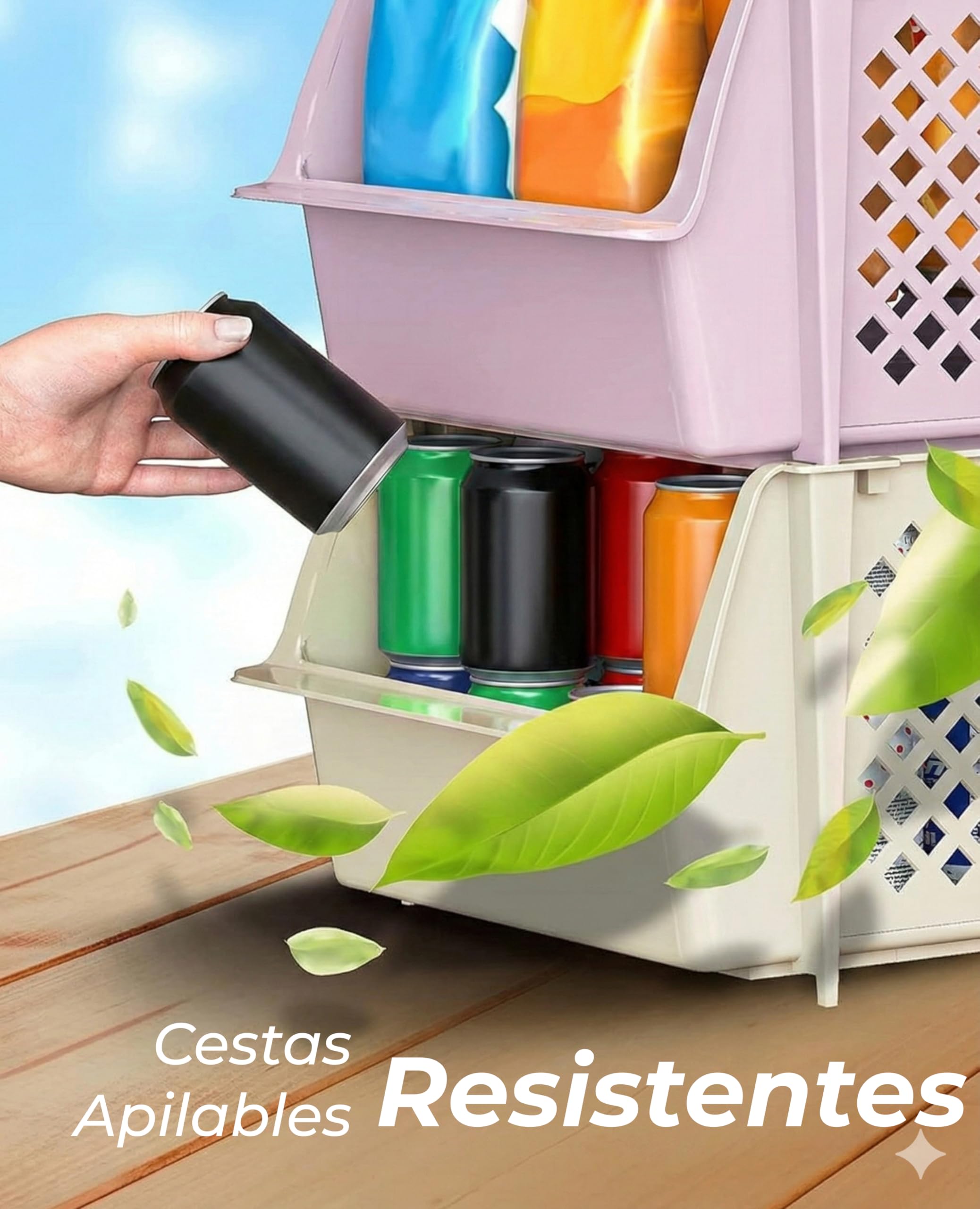 Skywin Cajas De Almacenamiento Apilables Pack De 4, Frontal Abierto, Cocina