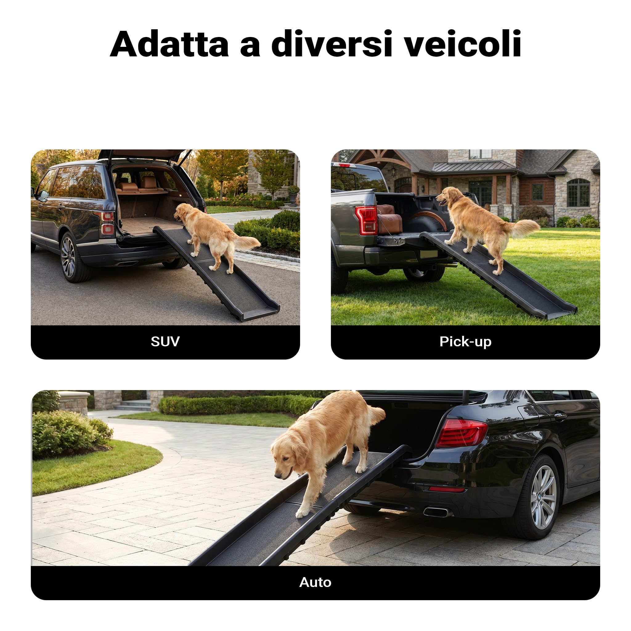 Wiltec Rampa per cani 155 x 40 cm 90 kg pieghevole, con superficie strutturata antiscivolo, pedana antiscivolo per cane, ausilio di salita pieghevole in PP per auto, SUV e pick-up