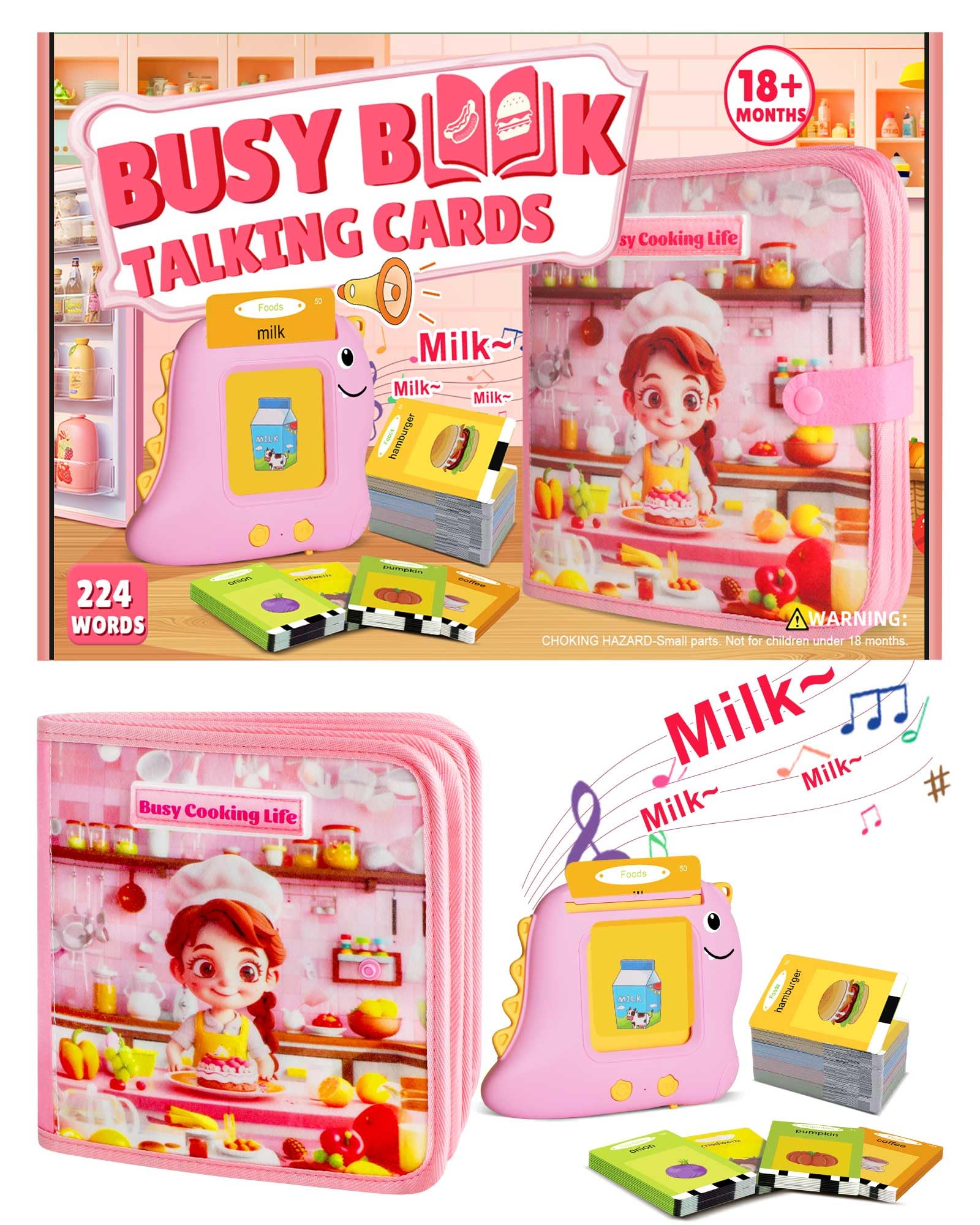 Talking Flash Cards Early Educational Toys with Busy Board for 3 4 5 6 Year Old Baby Boys Girls - Preschool Learning Reading Machine with 224 Words - Montessori Interactive Gift for Kids Toddlers