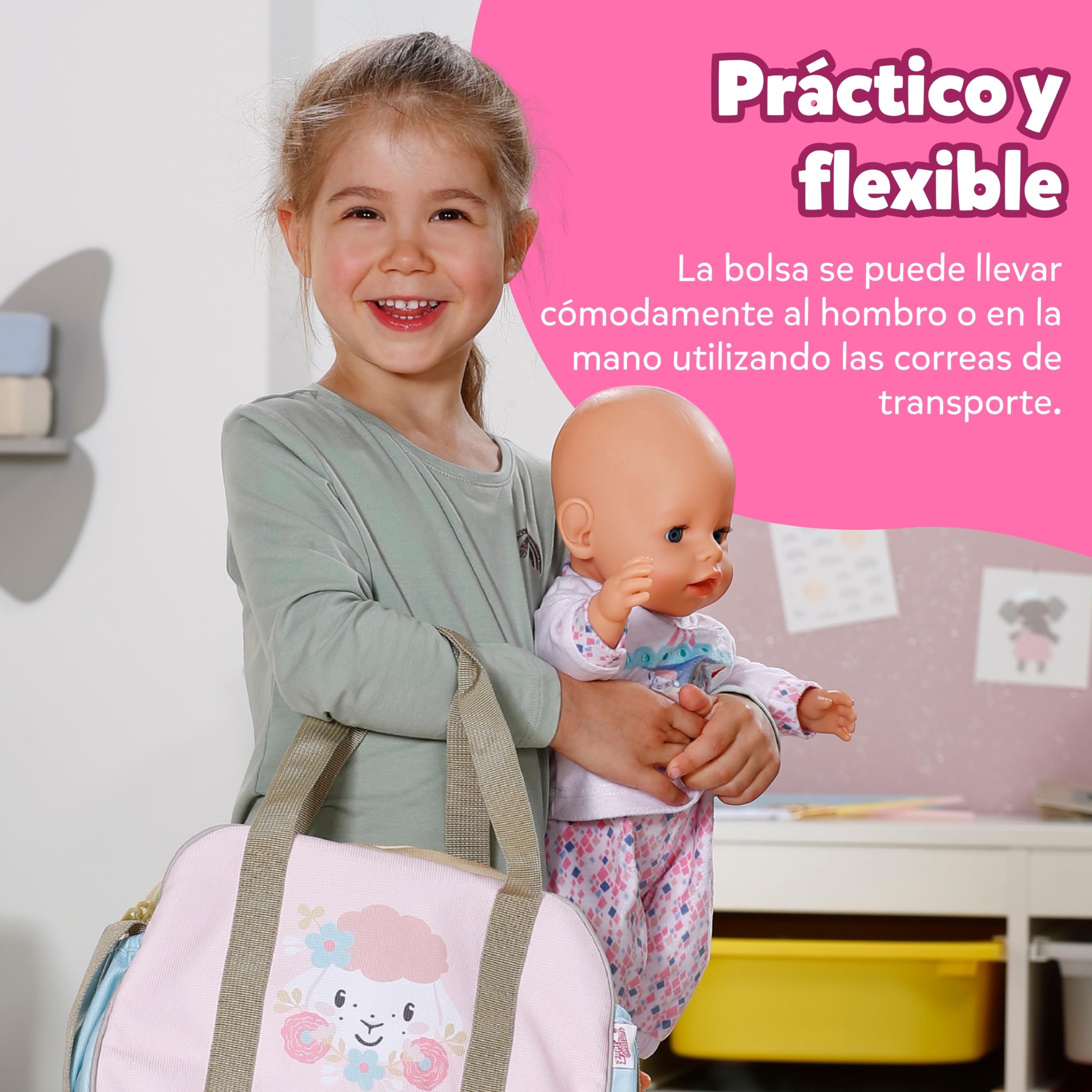 Baby Born Bolso cambiador – Bolso para muñecas con diseño floral – Incluye cambiador, pañal & bote de talco – Accesorio para muñecas de 36 cm & 43 cm