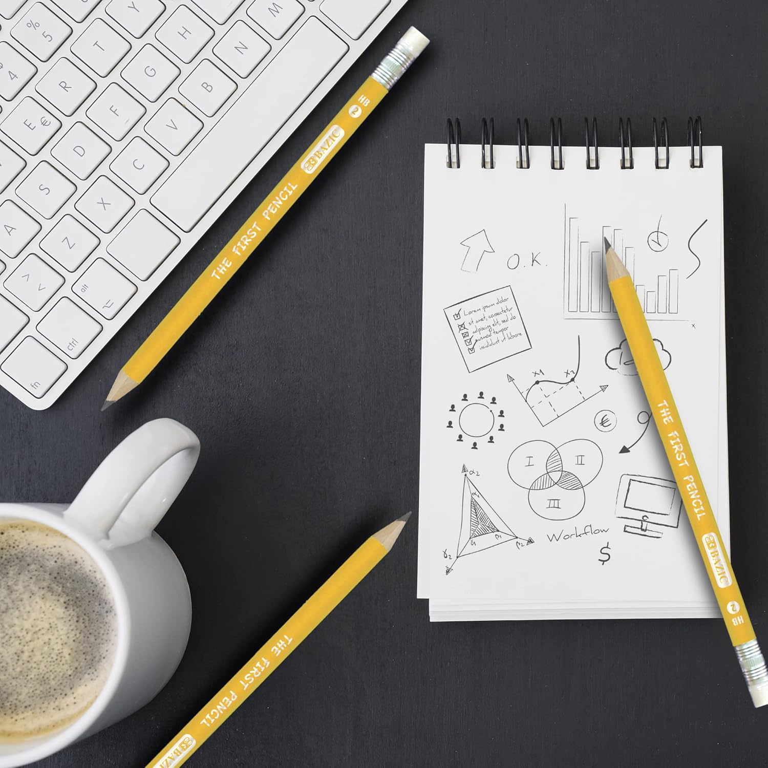 BAZIC Yellow Pencil #2 Premium Jumbo (4/pack