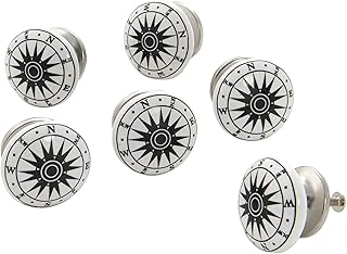 Dritz Home 47021A Ceramic Compass Knob, Black & White (6-Piece)