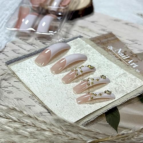 Miniatura 51 de IMSOHOT Uñas postizas largas a presión, uñas postizas cuadradas con pegamento brillante, diseño de mariposa y diamantes de imitación, uñas postizas