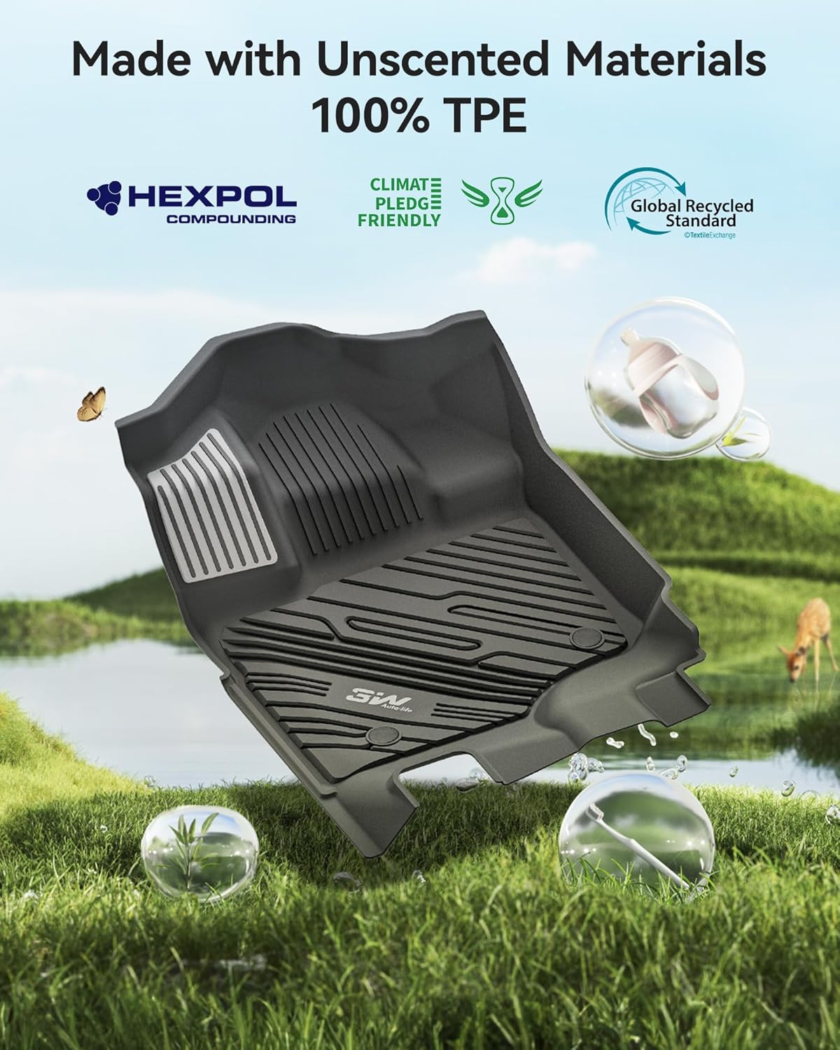 3W Floor Mats (with Metal Pedals) & Box Mat Fit for Ford F-150 2015-2026 & F150 Lightning 2022-2025 SuperCrew, TPE All Weather Car Mats Custom Fit Accessories