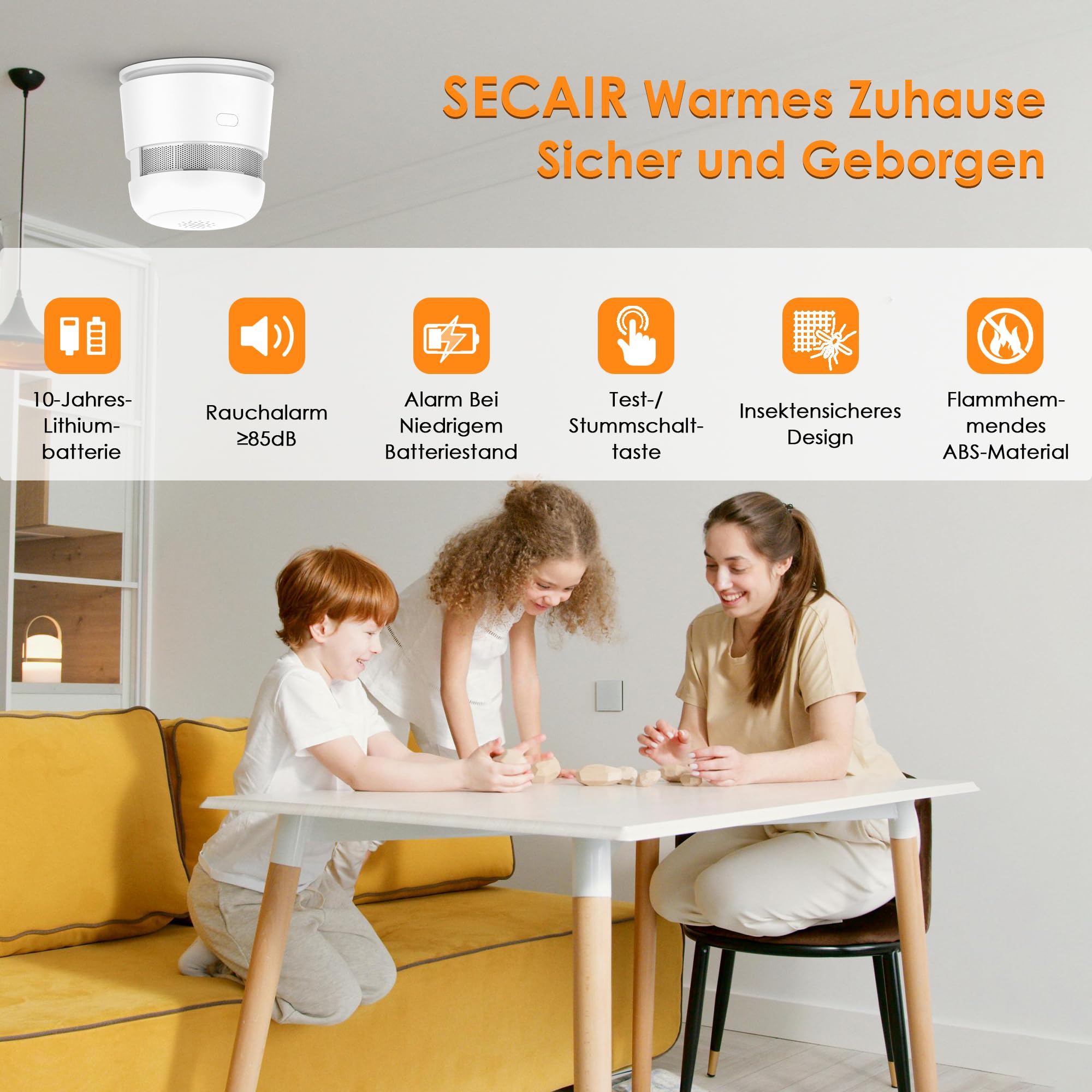 Mini Rauchmelder 10 Jahre Batterie ZR170S, EN14604 Zertifiziert, Fotoelektrischer Warnmelder, Einfache Montage Mit Nieten & Klebepad, Für Haus Wohnung Wohnmobil, 5er Set