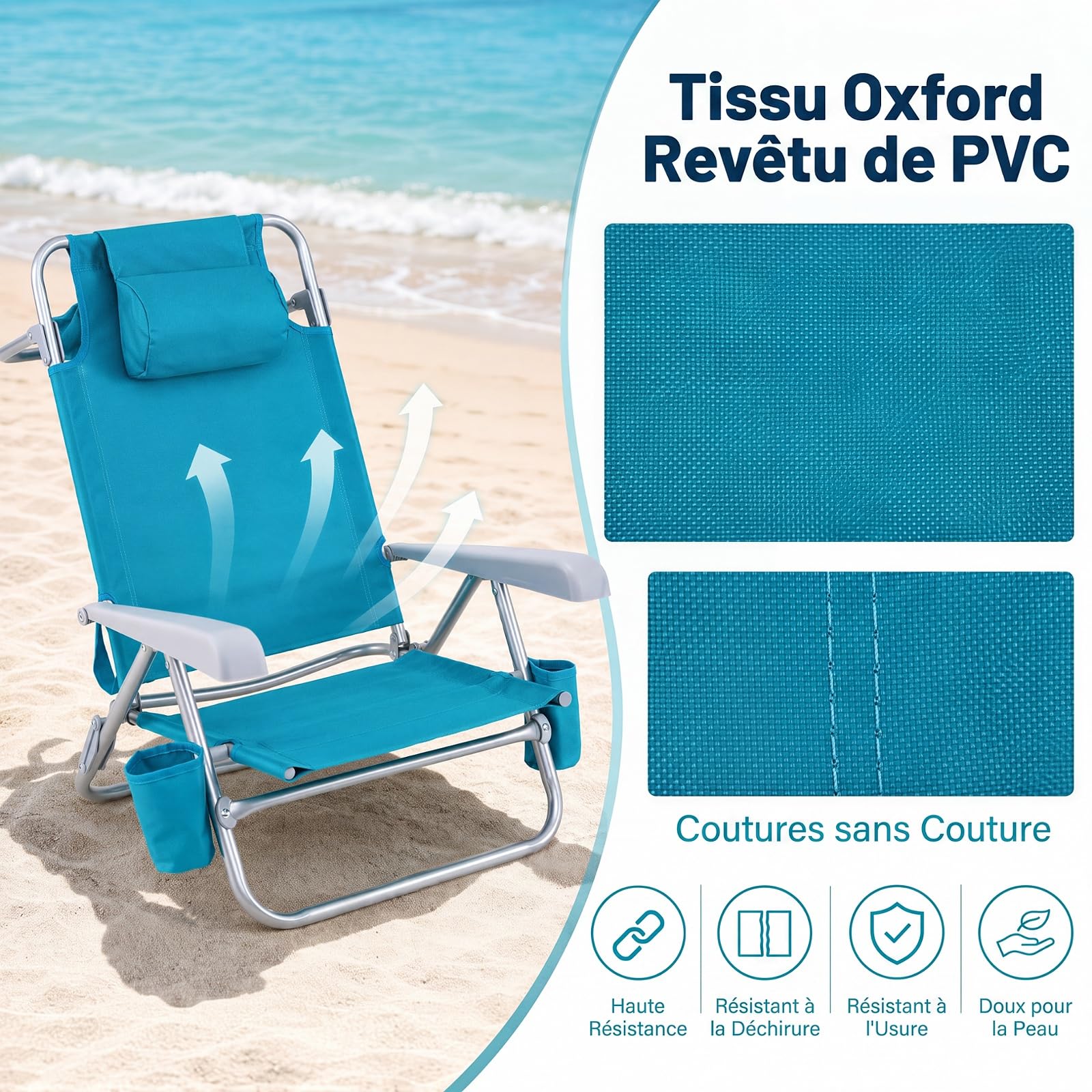 COSTWAY Lot de 2 Chaises de Plage Pliable, Dossier Réglable 7 Positions | Sac Isotherme Amovible, Chaise Longue en Aluminium, Porte-Serviette, Porte-Gobelets, Charge 150 kg, pour Camping Pêche Voyage
